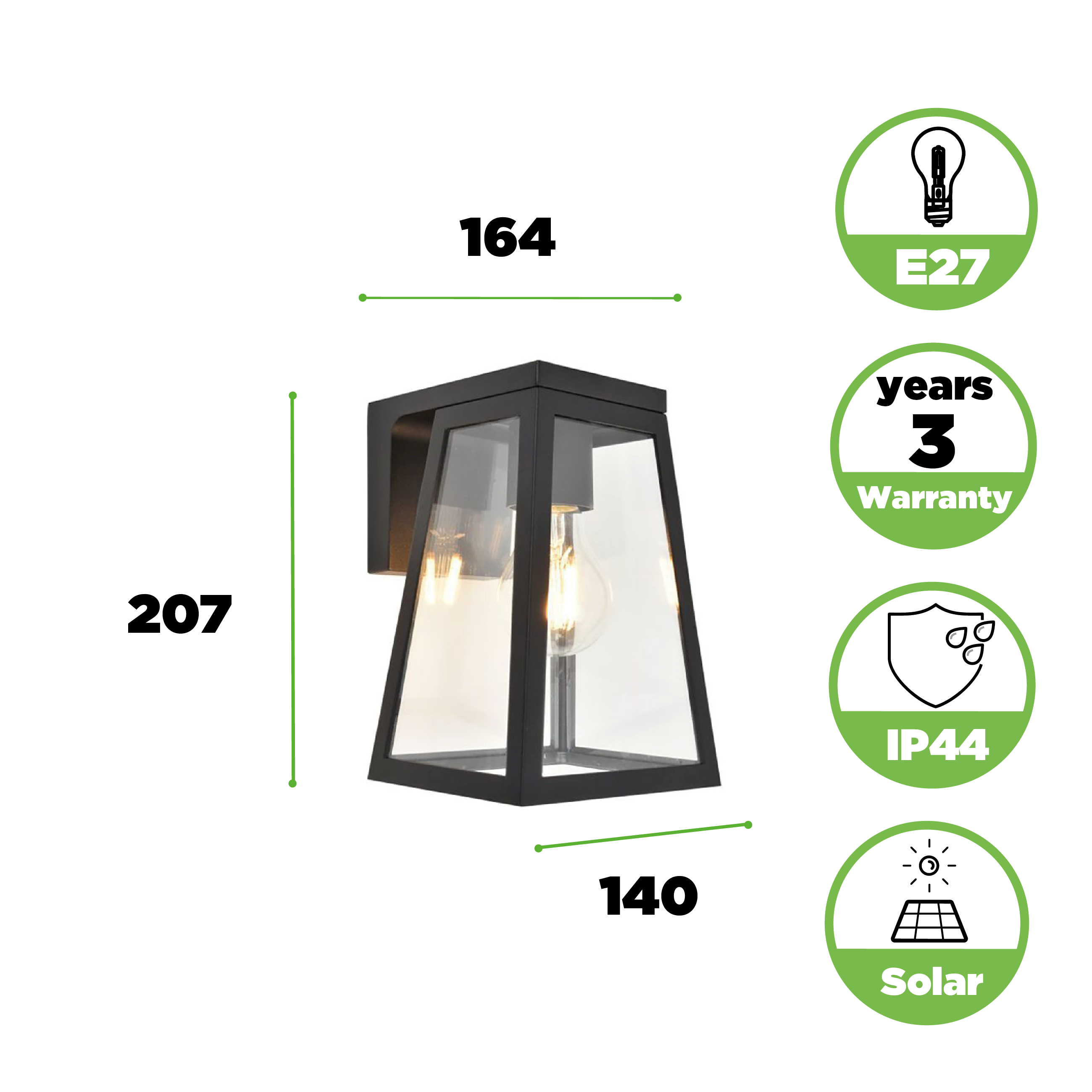 Aplique solar exterior luz LED 2700K luz cálida 200 lúmenes Fia LUTEC aluminio negro con detector de movimiento y sensor crepuscular IP44 10hrs aprox. con carga llena - 2