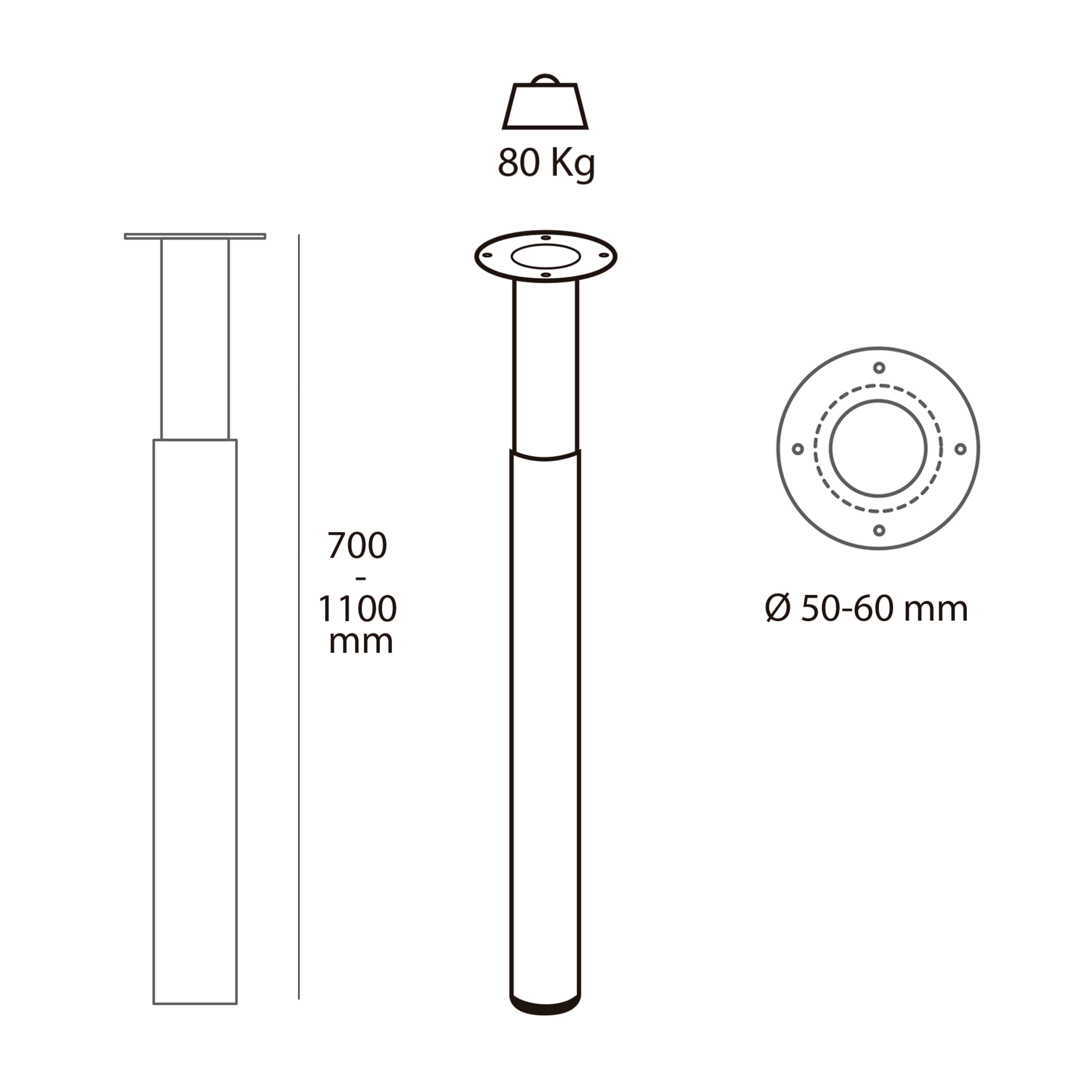 PATA MUEBLE METAL EXTENSIBLE REDONDA  710-1100MM NEGRA. 1UD - 5