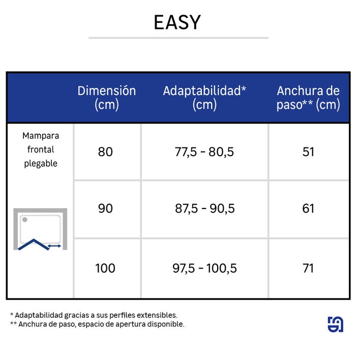 Mampara de ducha frontal plegable Easy