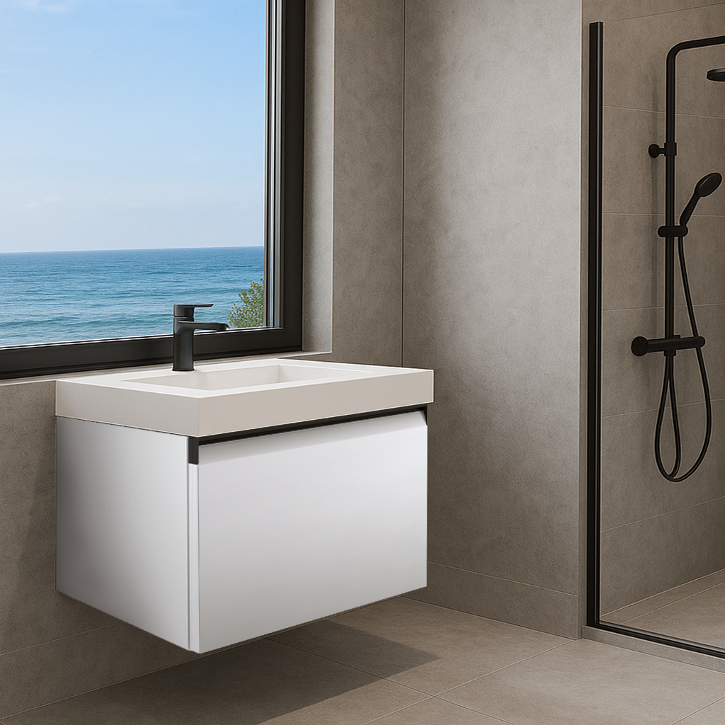 Mobile da bagno sospeso sotto lavabo L 59.5 x H 40 x P 45.5 cm bianco opaco, 1 cassetto Fusion - 3
