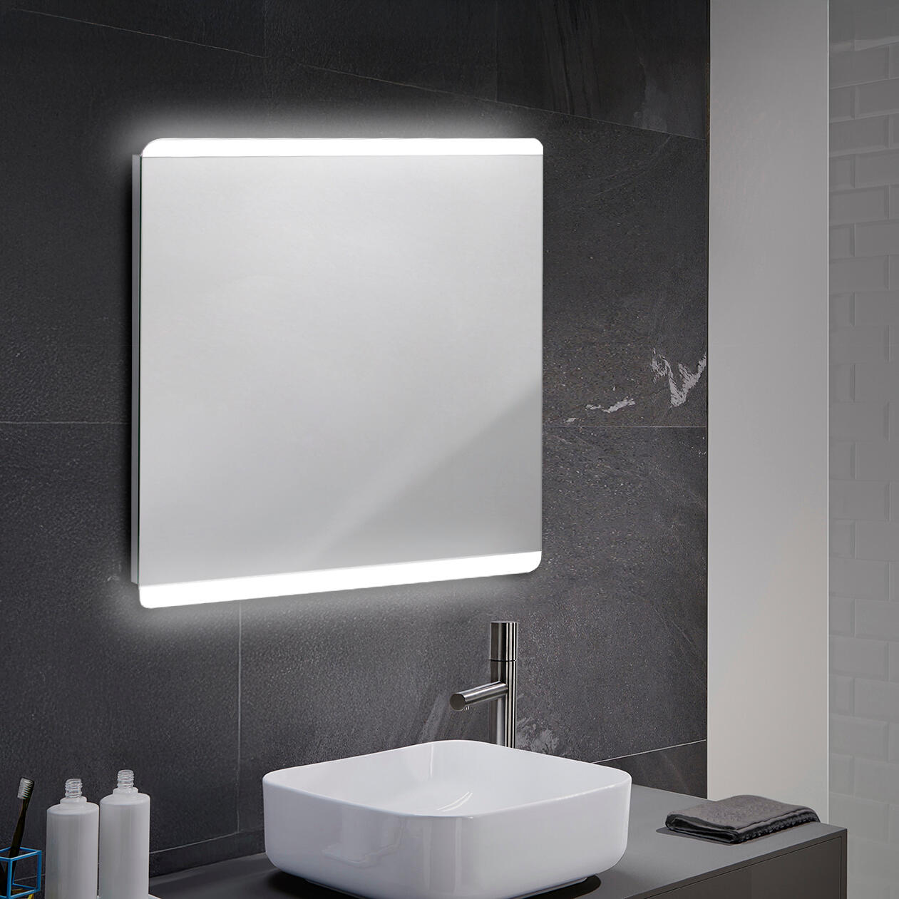 Espejo de baño con luz led gredos cuadrado, táctil, 80x80cm