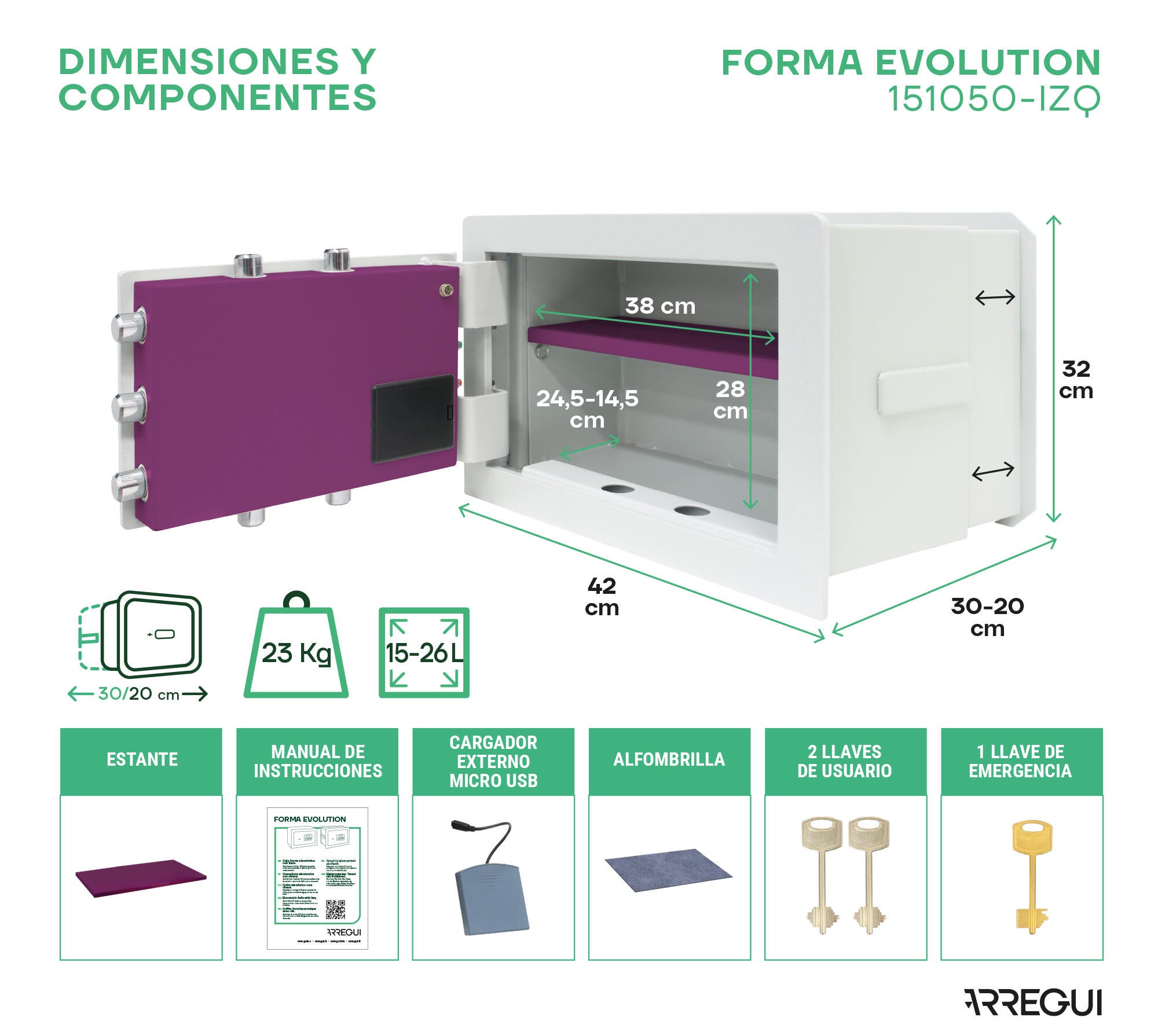 ARREGUI Forma Evolution 151050 Wall Safe With Key Lock And Code, Double - View #2