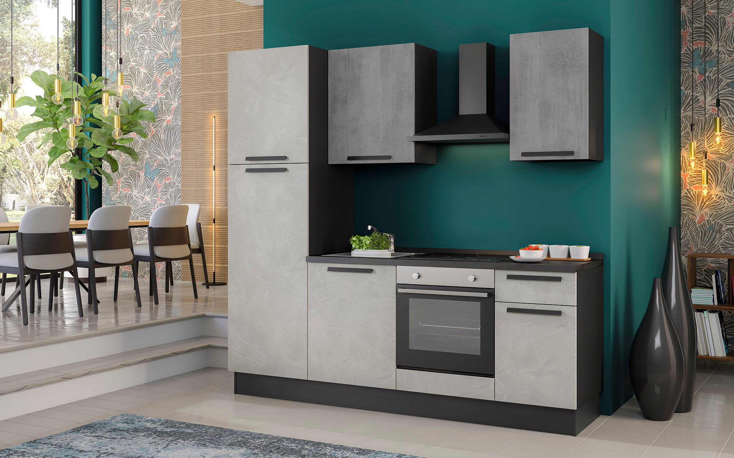 Cucina montata Dora bianco e grigio chiaro, lavello a destra, L.225 cm ...