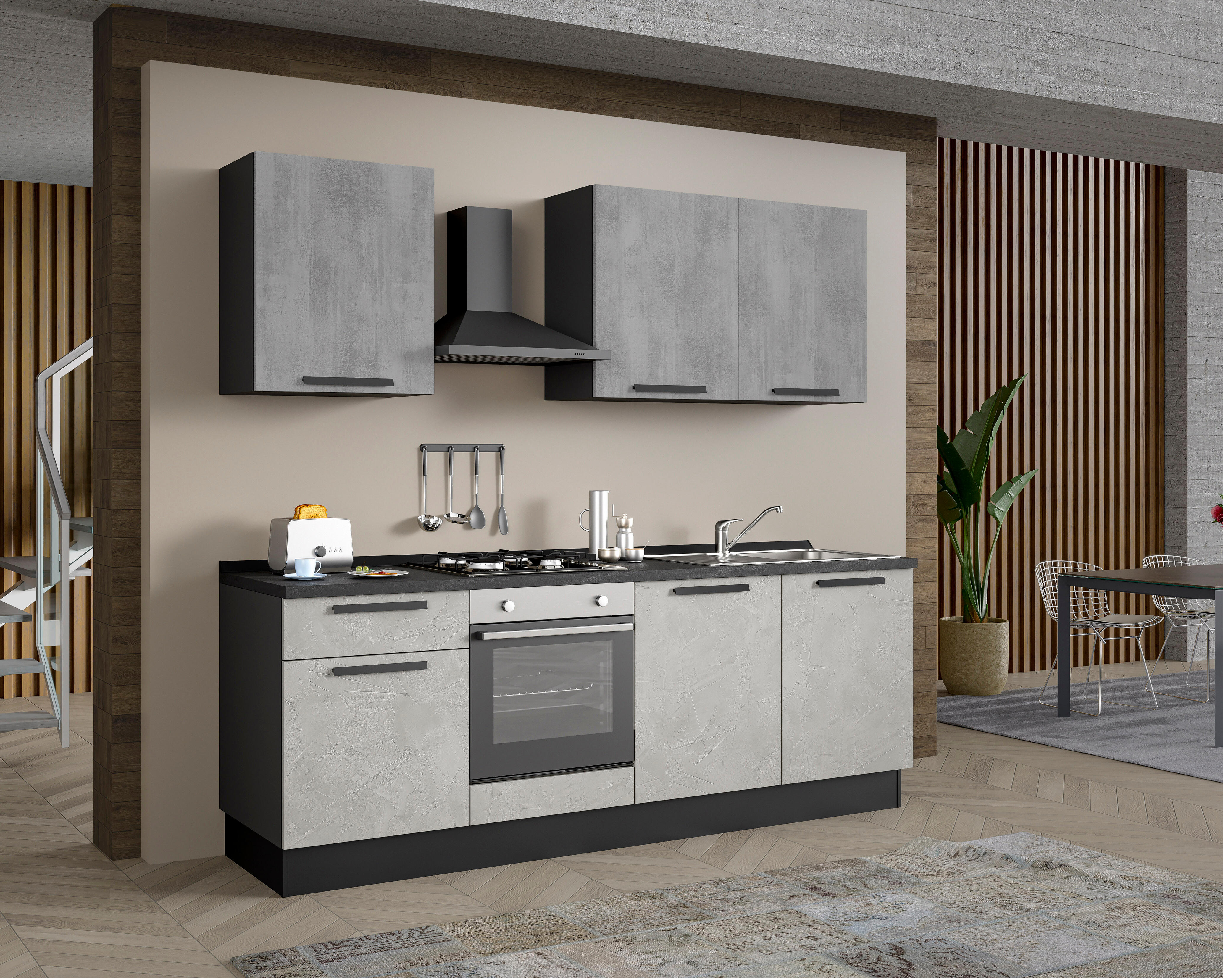 Cucina montata Dora bianco e grigio chiaro, lavello a destra, L 240 cm ...