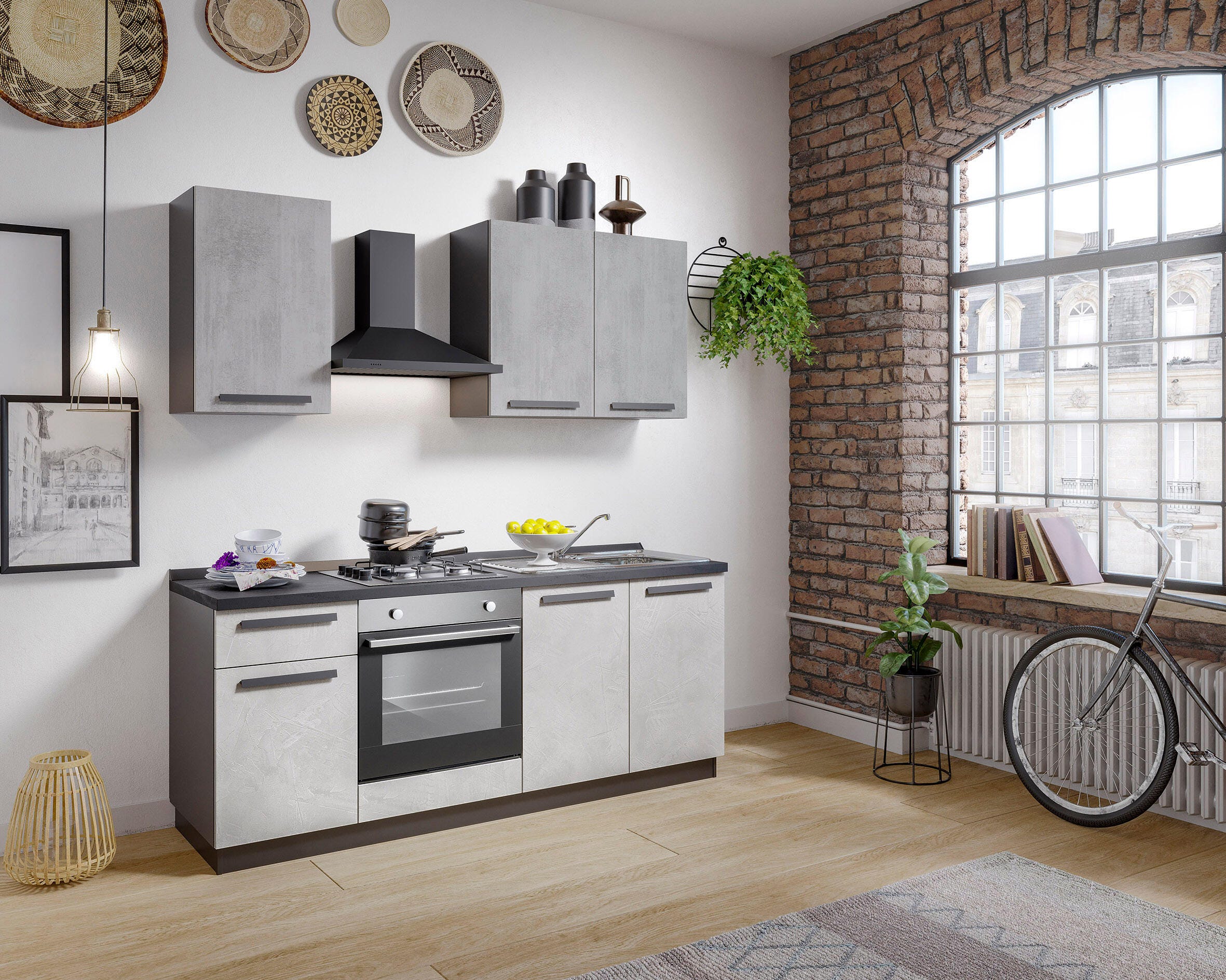 Cucina montata Dora bianco e grigio chiaro, lavello a destra, L 195 cm ...