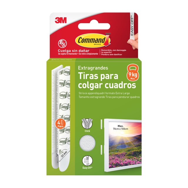 4 tiras adhesivas blancas para poster tamaño grande 111x22mm hasta 9 kg