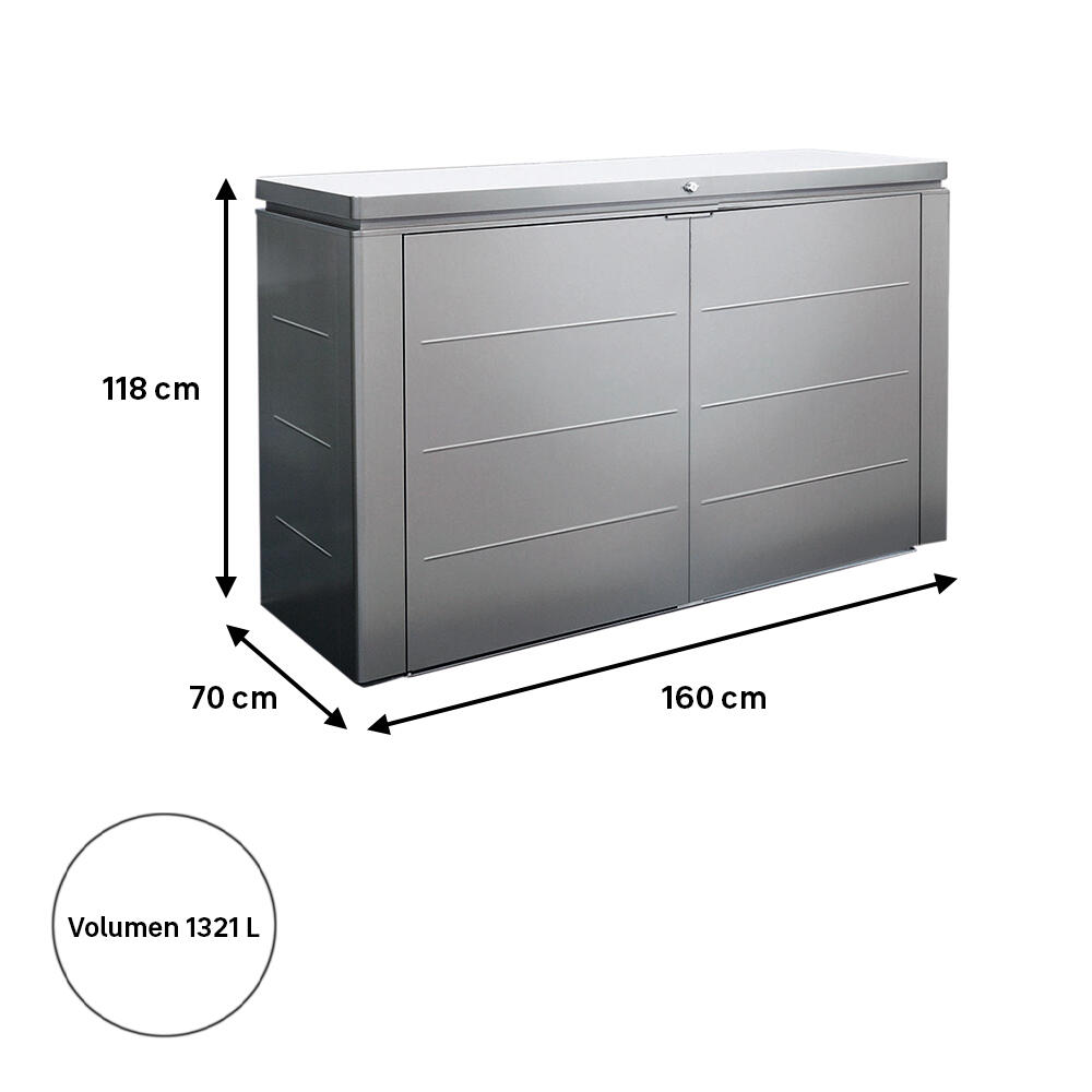 Arcón de metal para exterior biohort highboard 160 160 x 118 x 70 cm y capacidad de 1321 l