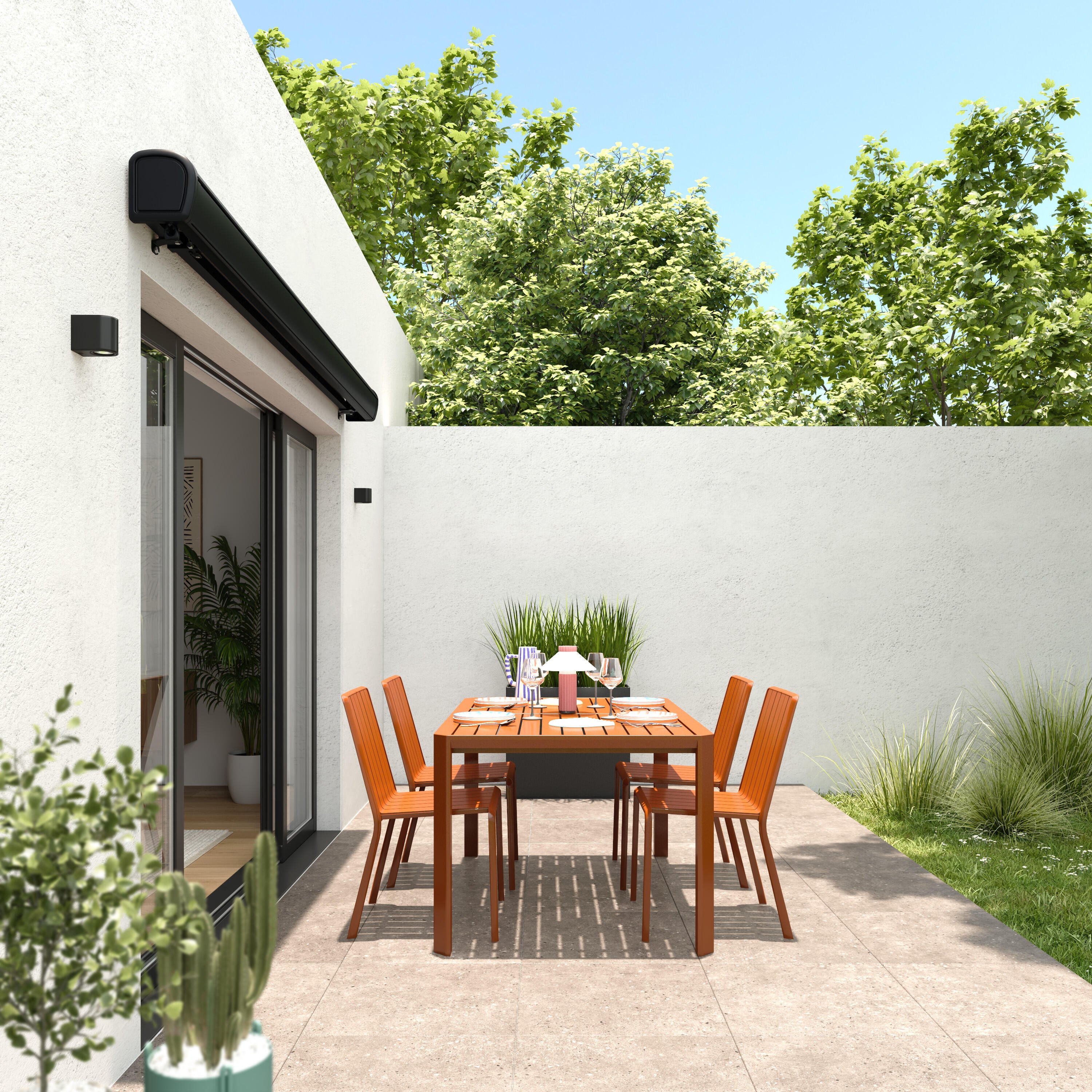 Toldo brazo extensible 2.95x2.5m para terraza Zefir II motorizado con mando cofre gris tela poliéster gris Naterial - 4
