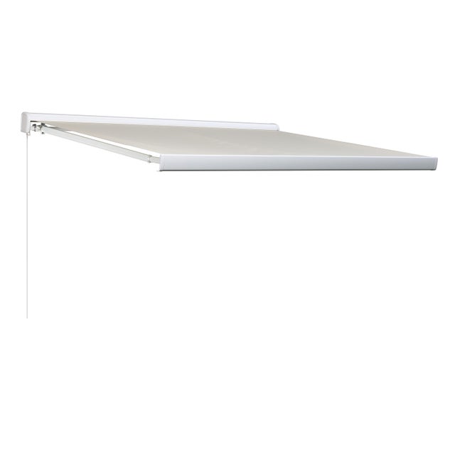 Toldo brazo extensible 3.95x3m para terraza Zefir II motorizado con mando cofre blanco tela poliéster beige
