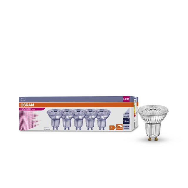 Lot de 5 ampoules led, réflecteur, 350lm = 50W, blanc neutre, dimmables, OSRAM