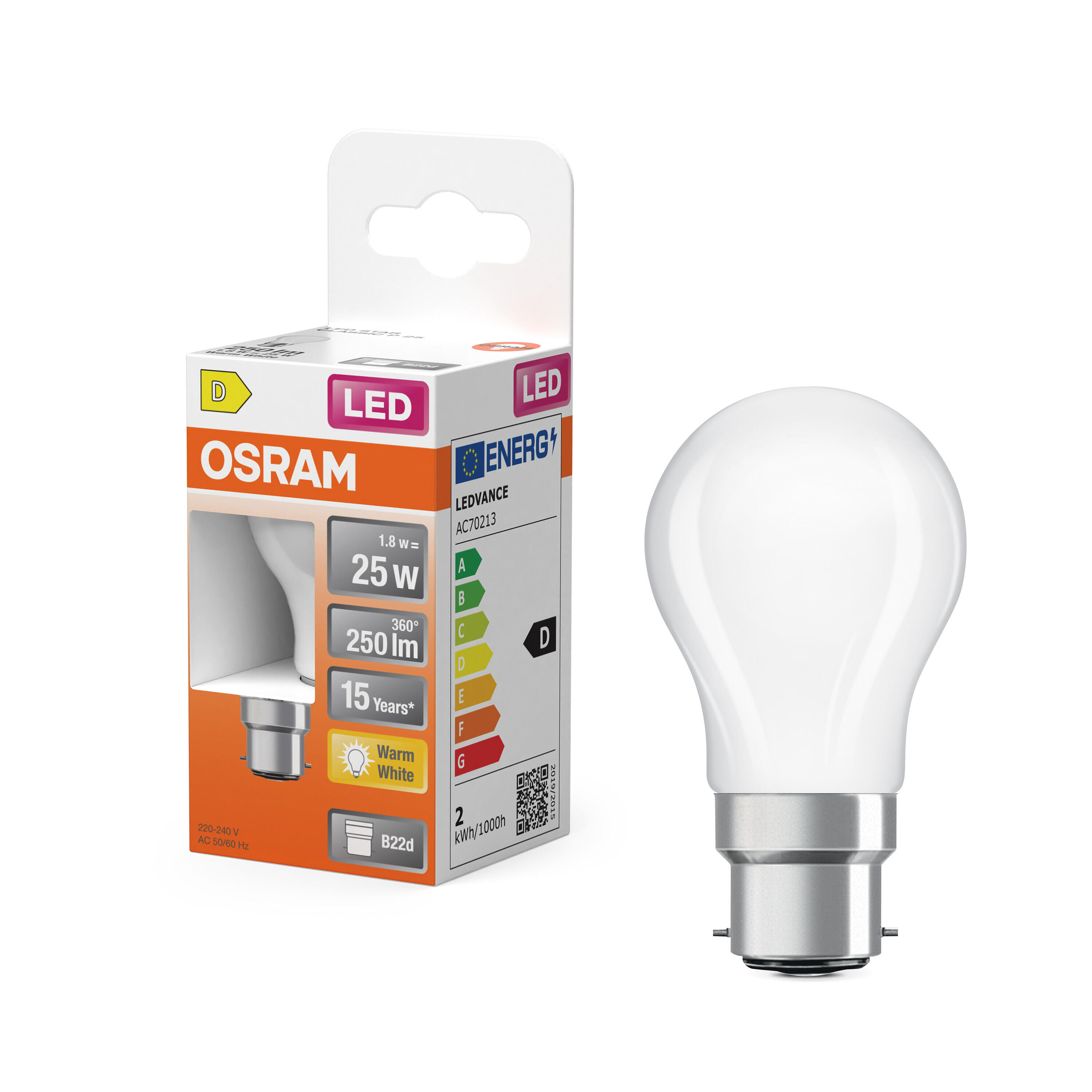 Ampoule led, sphérique B22, 250lm = 25W, blanc chaud, OSRAM - 2