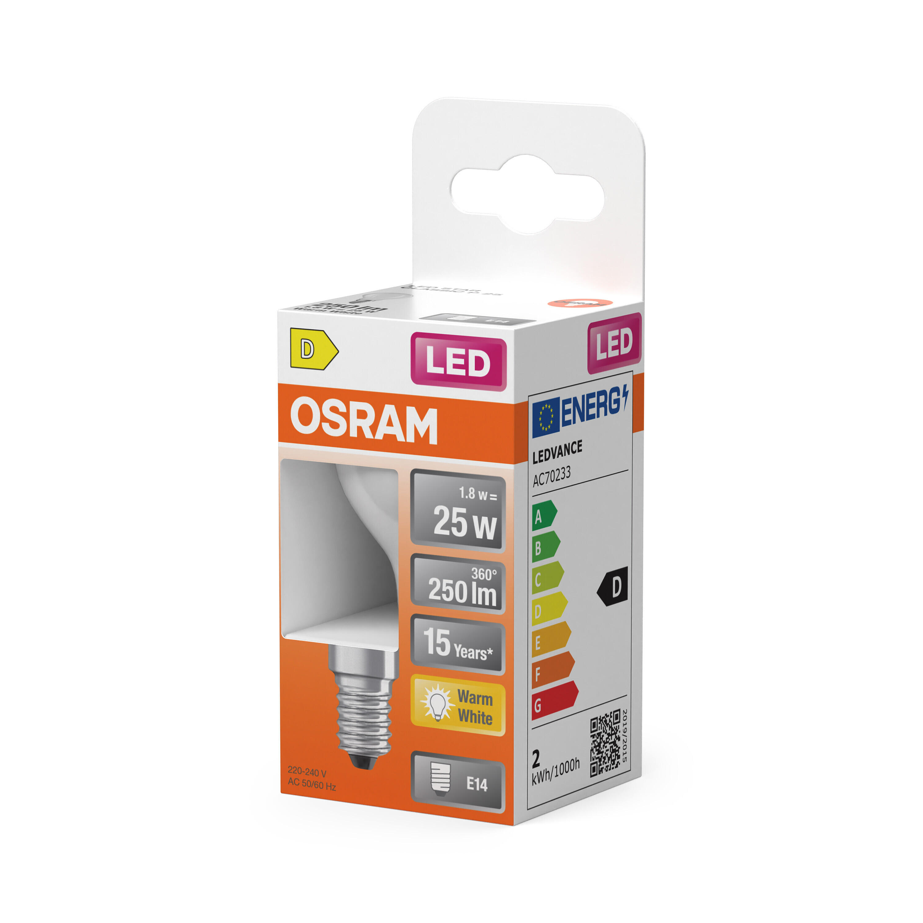 Ampoule led, sphérique E14, 250lm = 25W, blanc chaud, OSRAM - 2