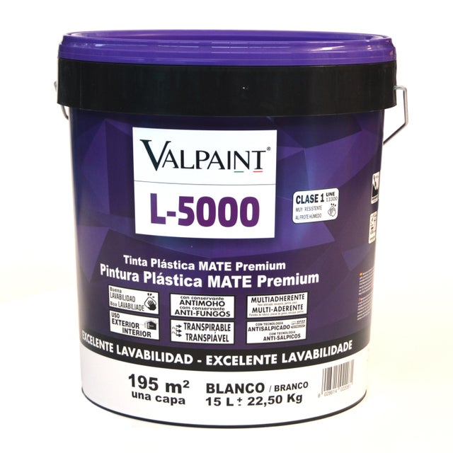 PINTURA PLASTICA BLANCA MATE 15L L5000