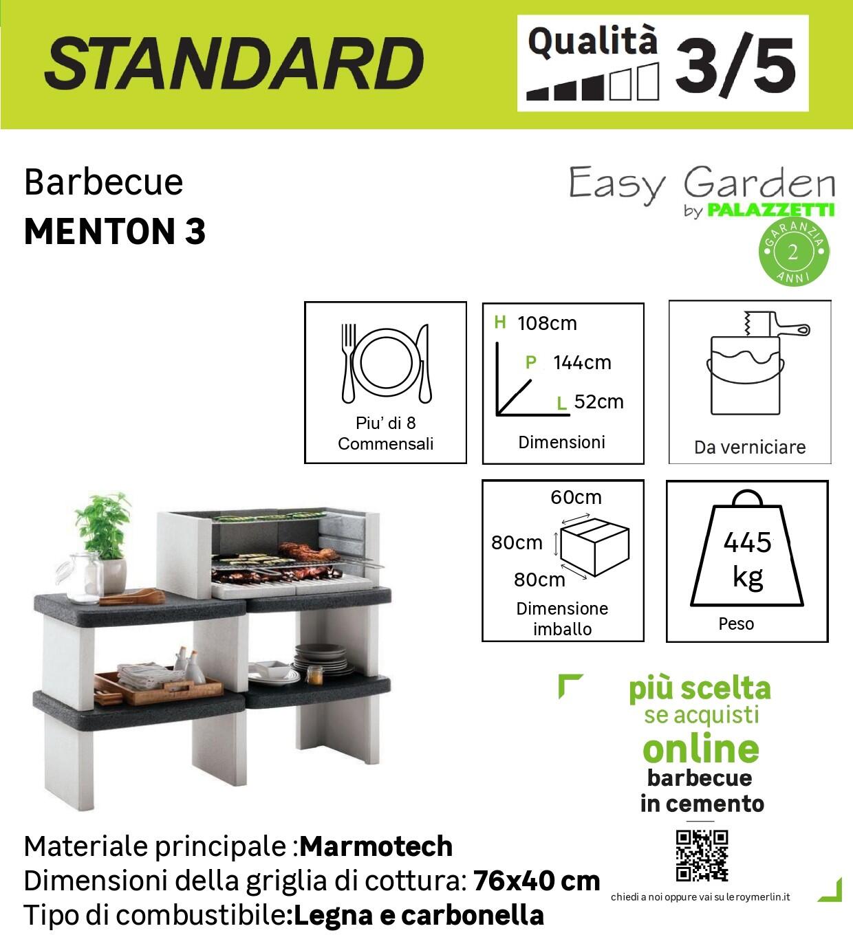 Barbecue fisso a legna e carbonella MENTON 3 EASY GARDEN BY PALAZZETTI L 160 x H 108 x P 59 cm - 3