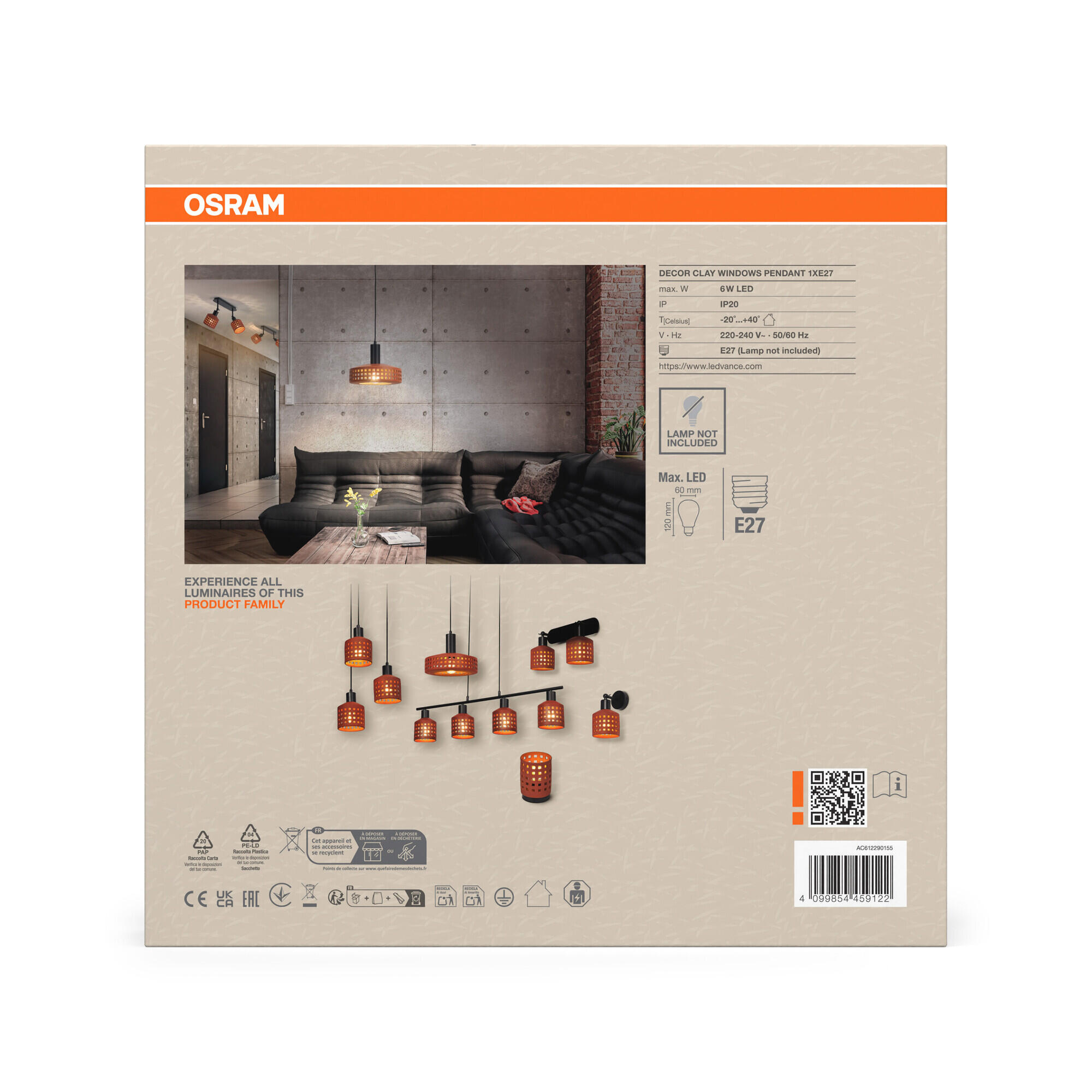 Lámpara de techo colgante de acero marrón 1 luz E27 Clay 26 cm - 6