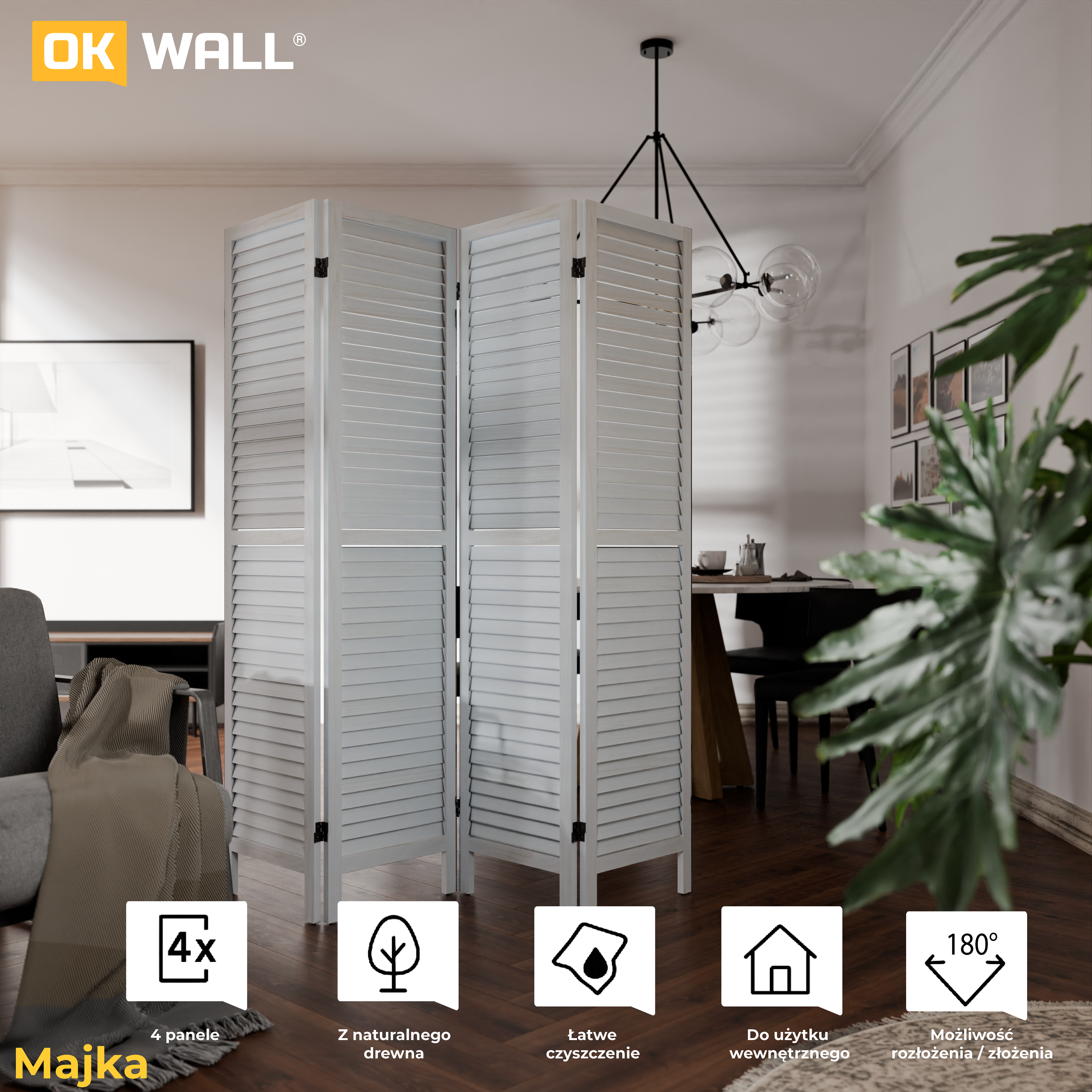 Parawan Majka biały 160x170 cm 4 panele - 8