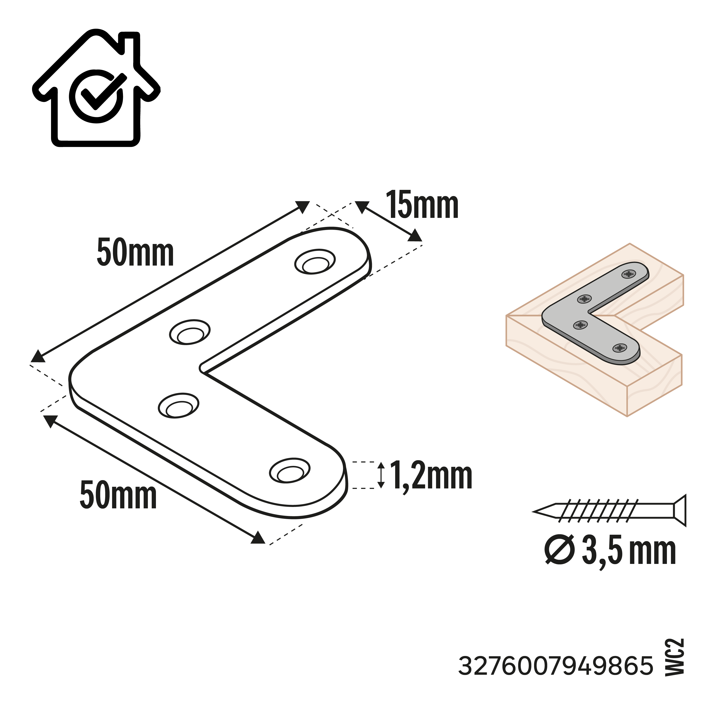 Placa de união plana 50x50x15x1,2MM zincada - 5
