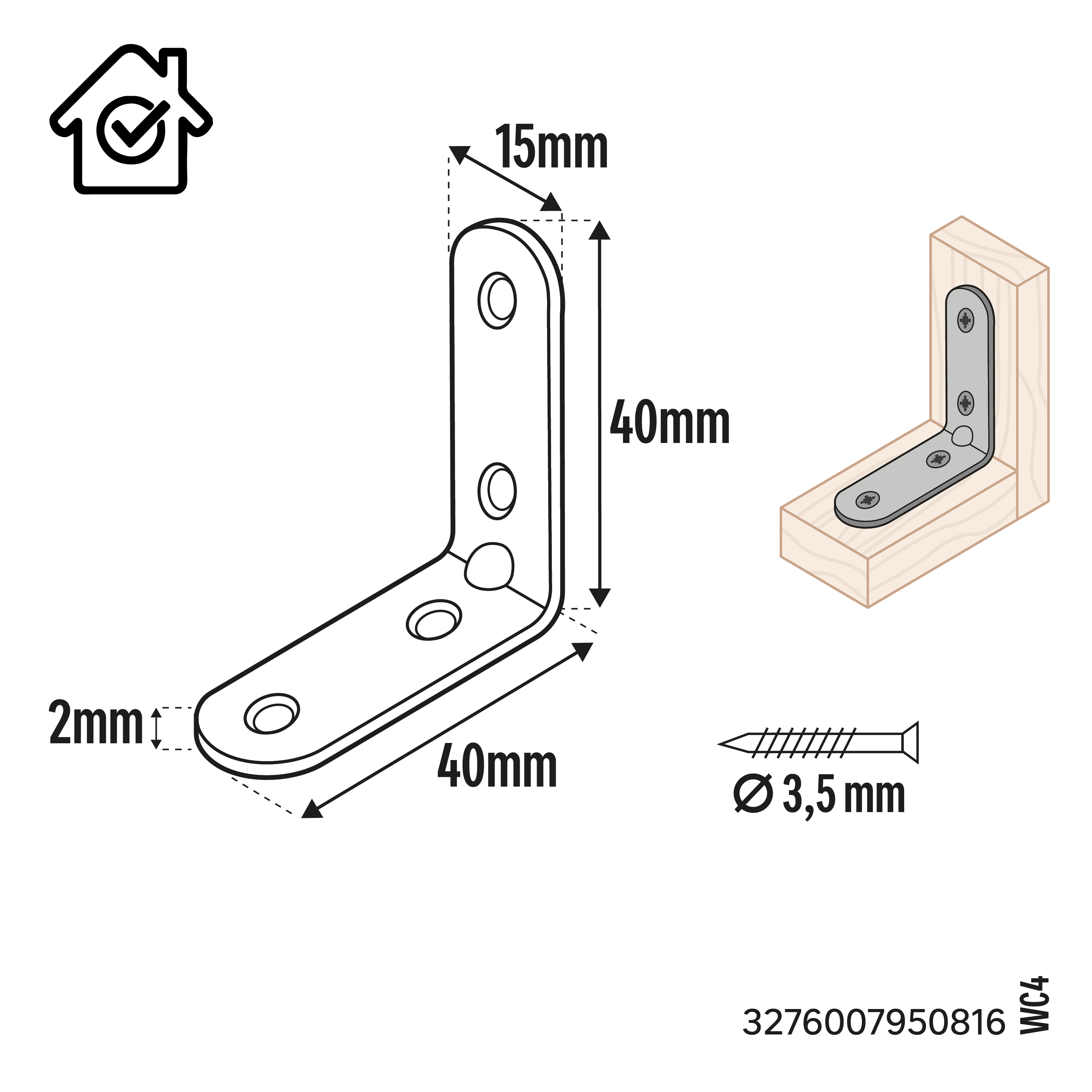 12 Esquadros reforçados 40x40x15x2MM zincado - 4