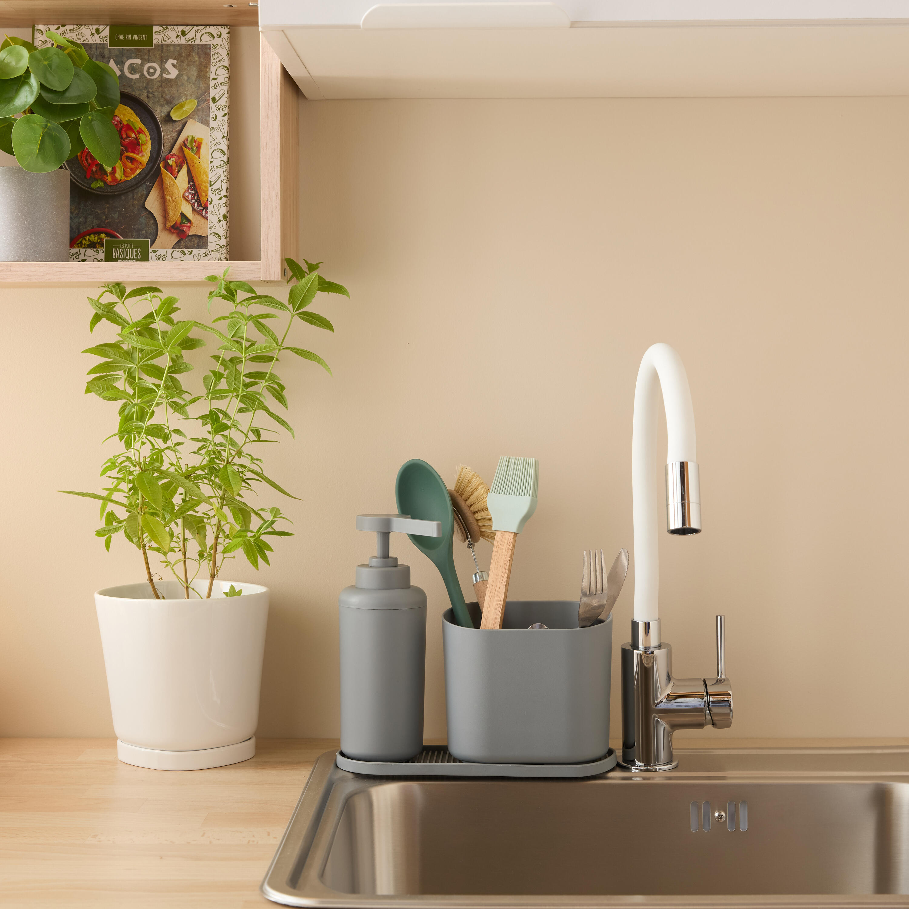 Cubertero escurridor con bandeja Eleki Delinia gris - 7