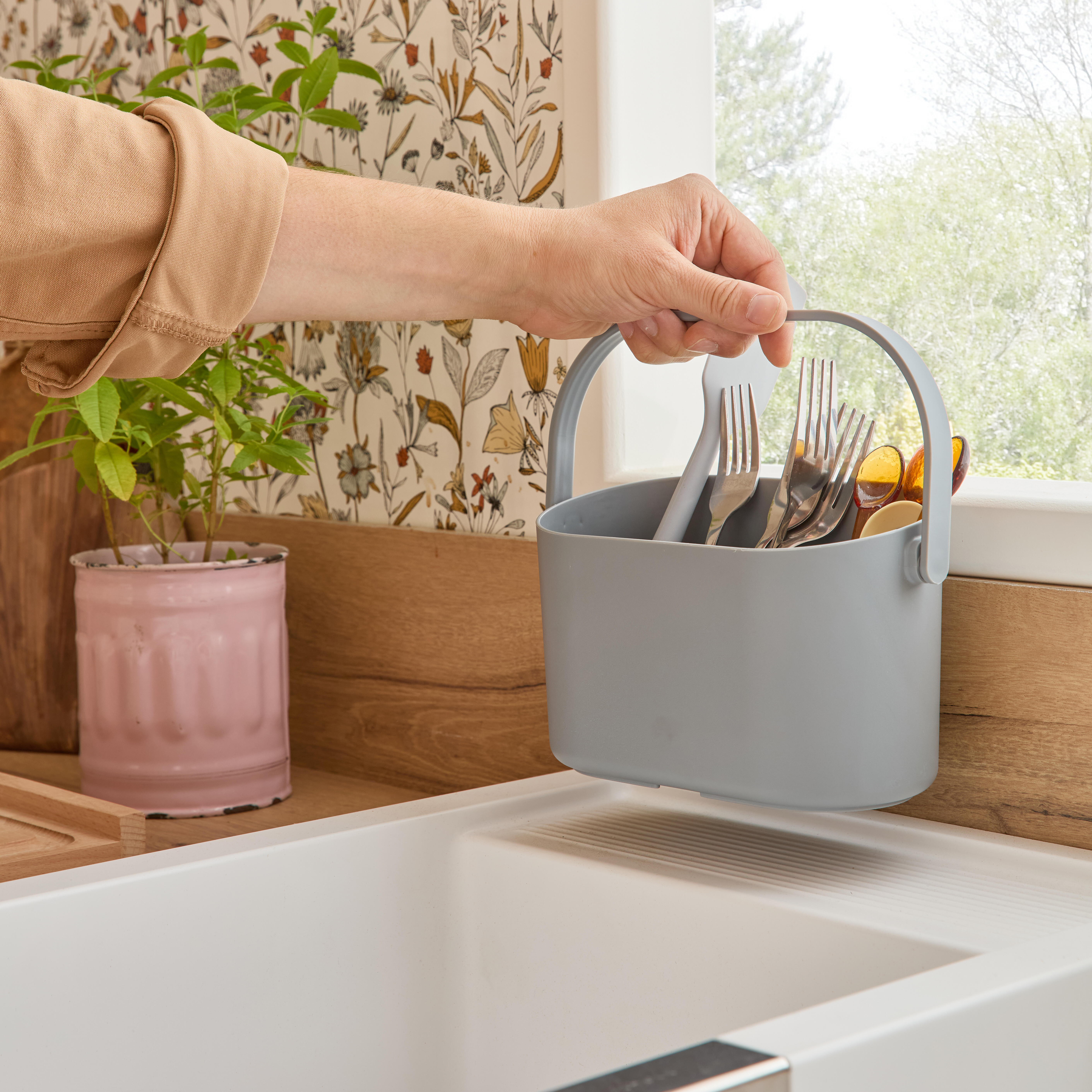 Porta utensilios de cocina con asas ELEKI 4 compartimentos gris - 2