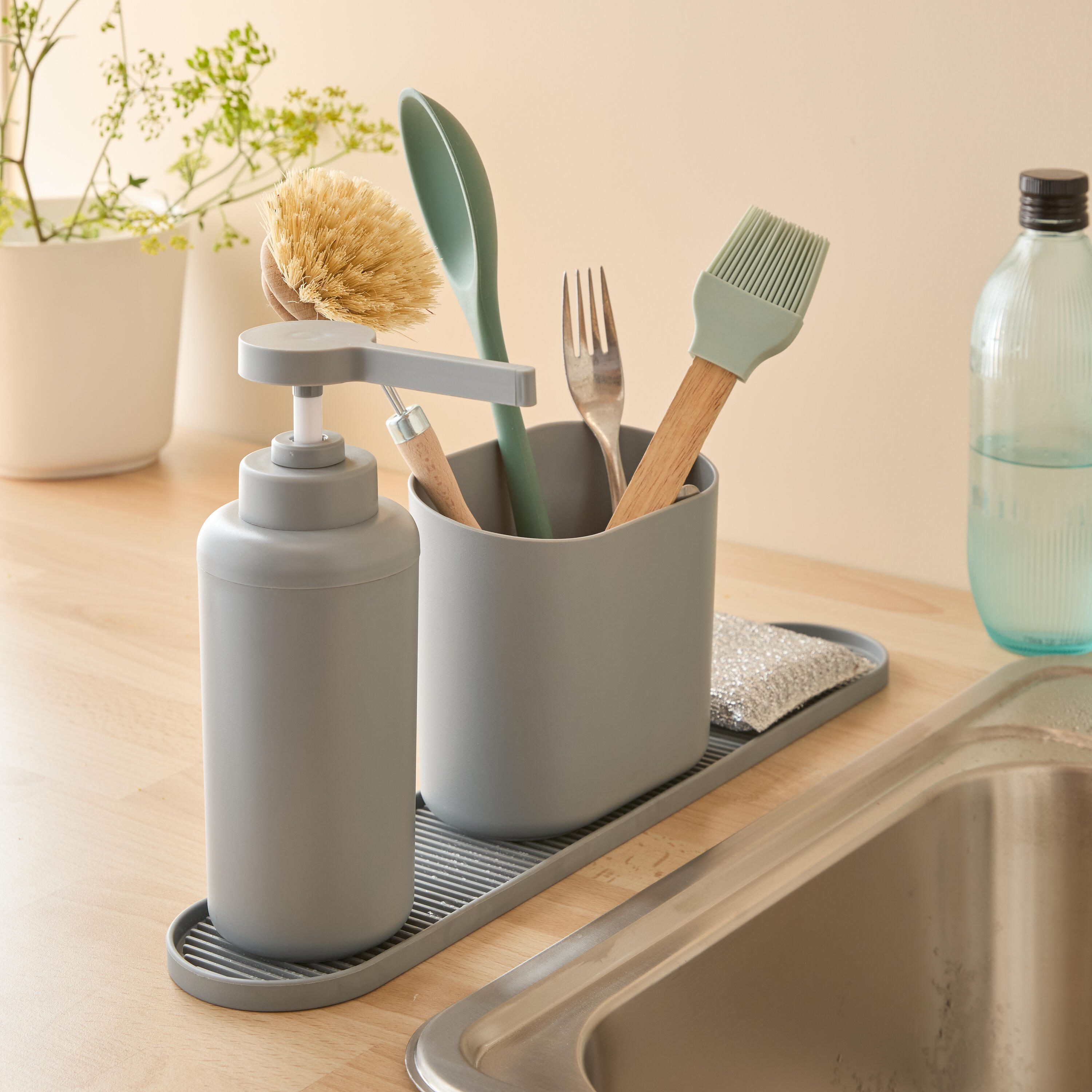 Cubertero escurridor con bandeja Eleki Delinia gris - 2