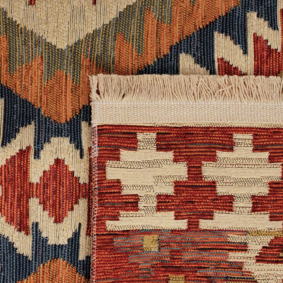 Alfombra pie de cama poliéster Caban Étnico 009 80x150cm tejido plano MA SALGUEIRO geométrico multicolor rojo naranja verde azul beige - 3