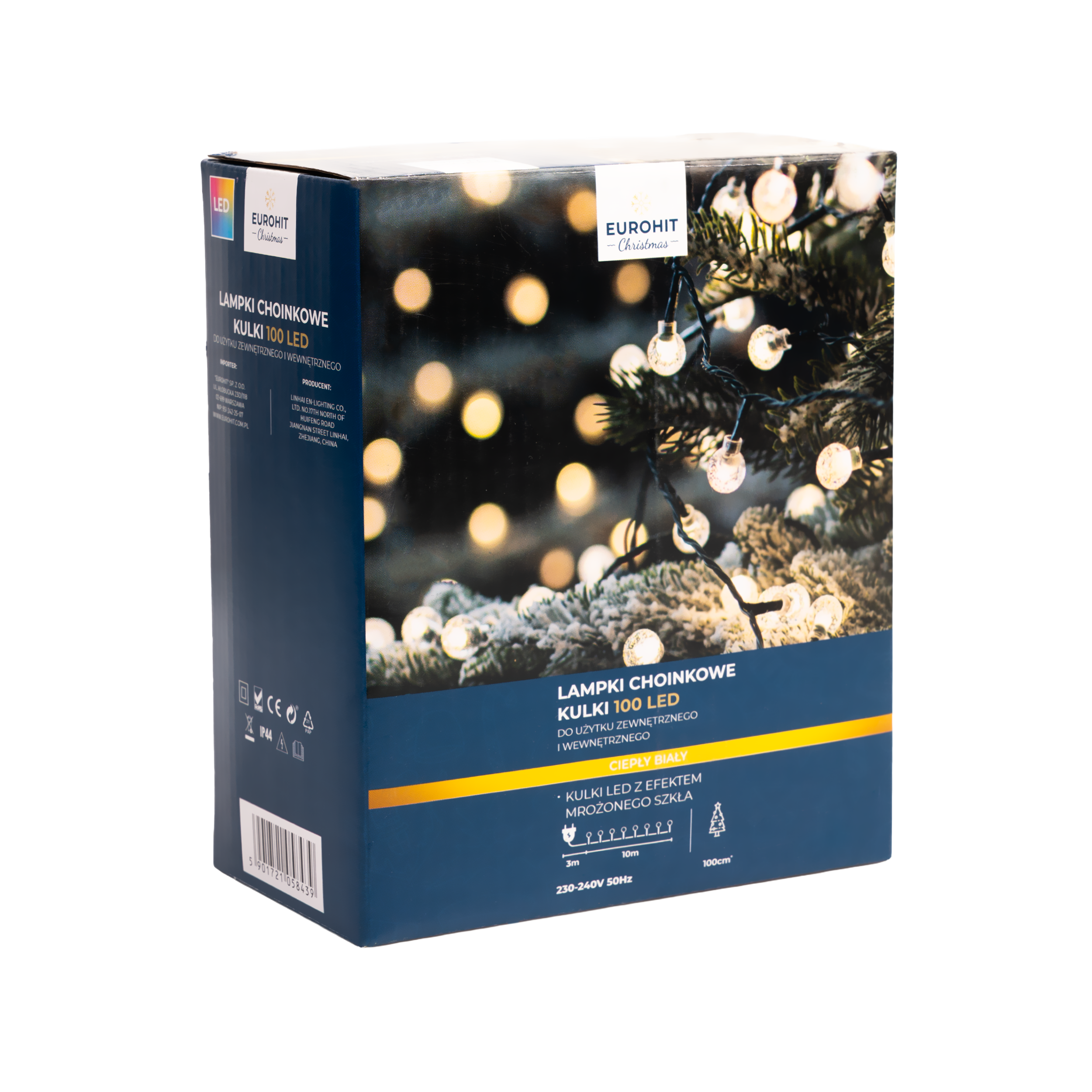 Lampki choinkowe zewnętrzne 100 LED efekt mrożonego szkła, ciepłe białe EUROHIT - 2