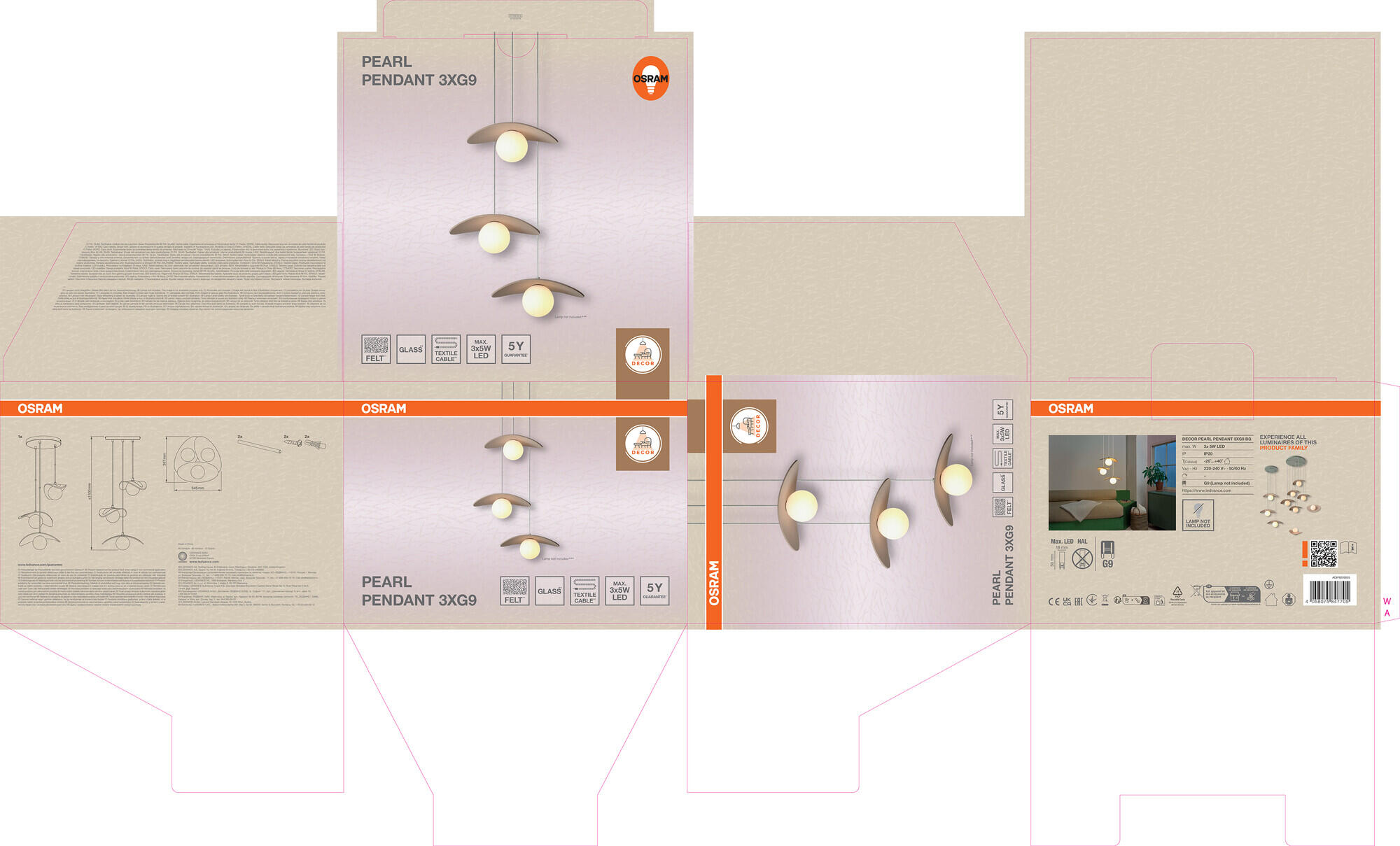 Lámpara de techo colgante beige 1 luz G9 Pearl 33.7 cm de ancho - 8