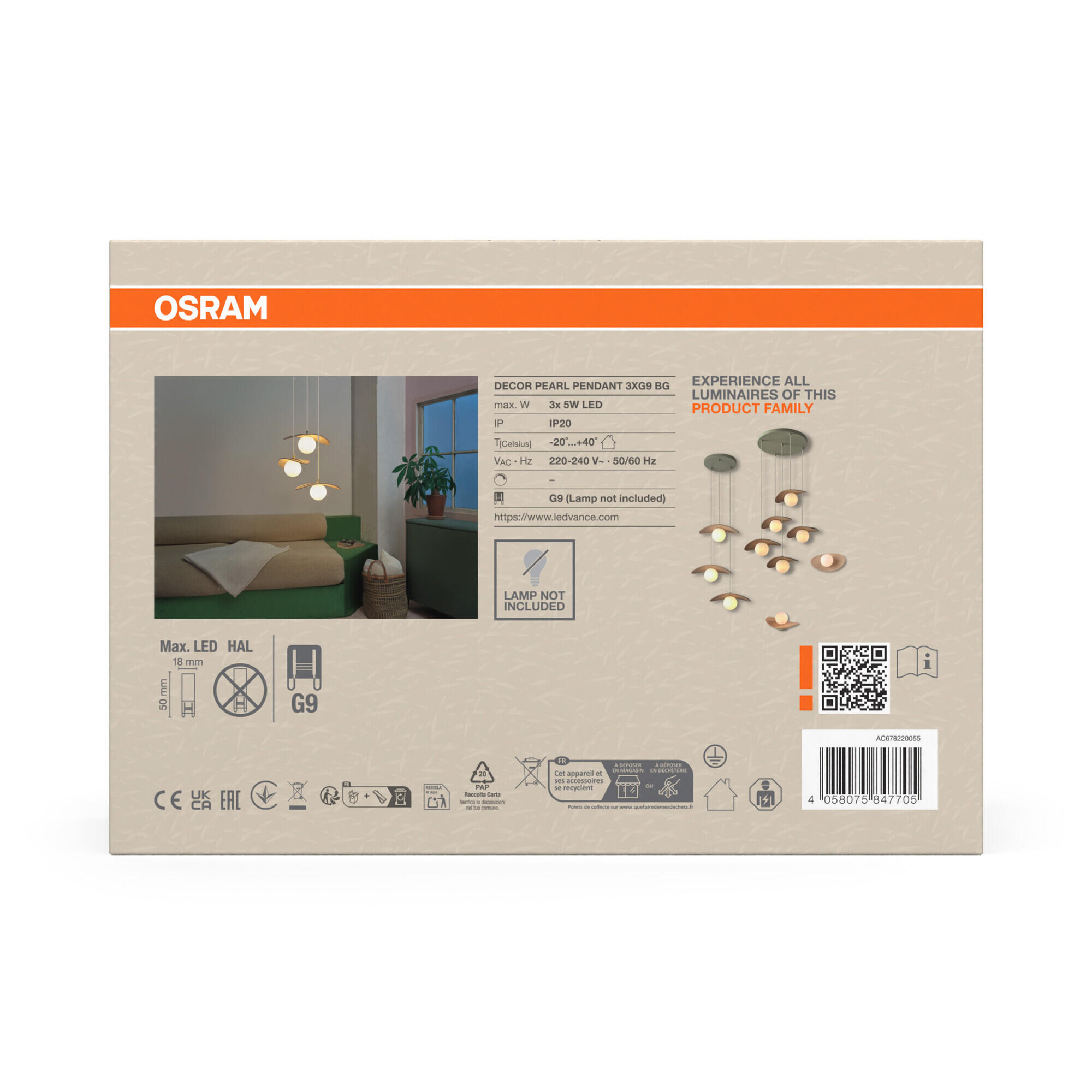 Lámpara de techo colgante beige 1 luz G9 Pearl 33.7 cm de ancho - 9