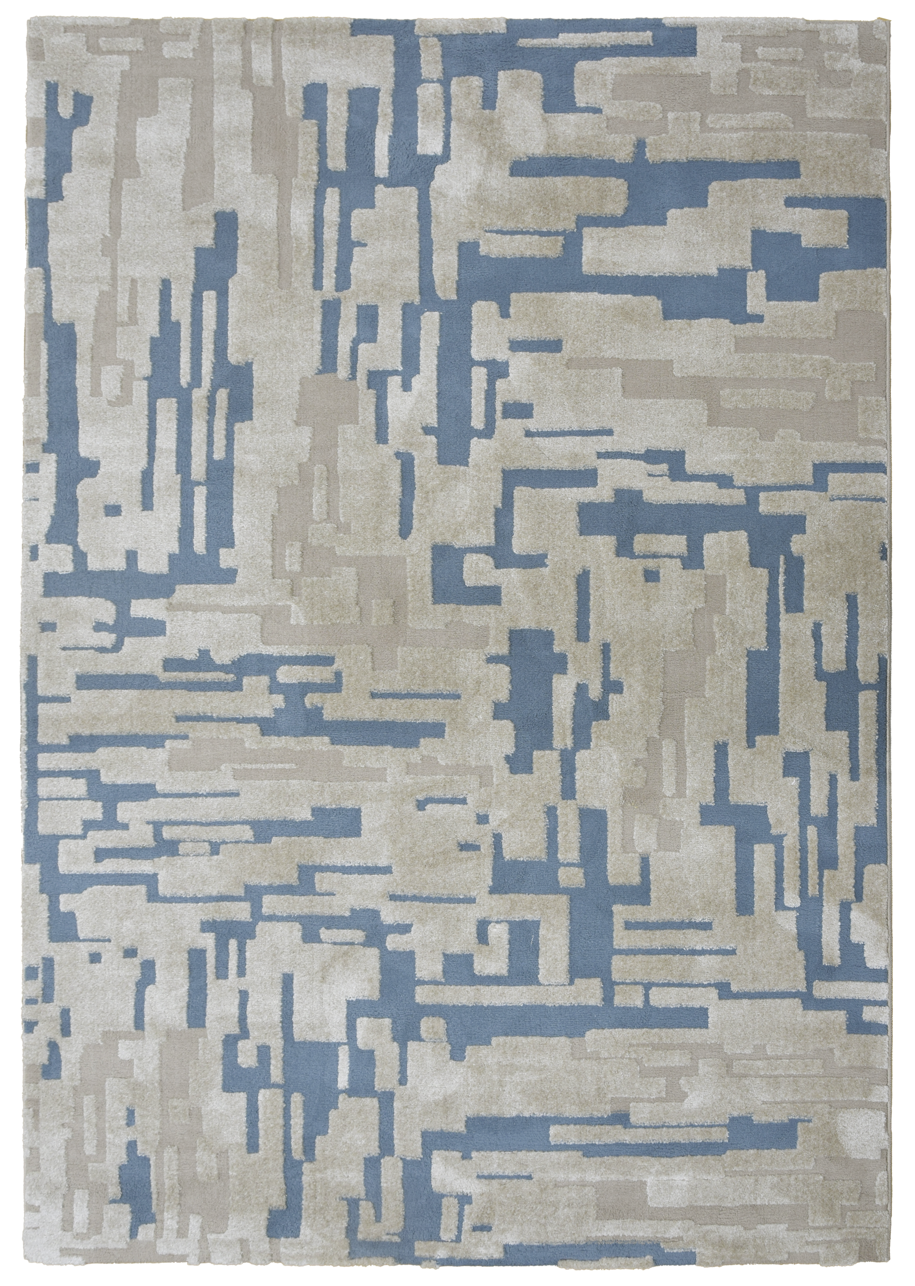 Alfombra poliéster pelo mediano baeza geométrico azul y beige 200x280cm