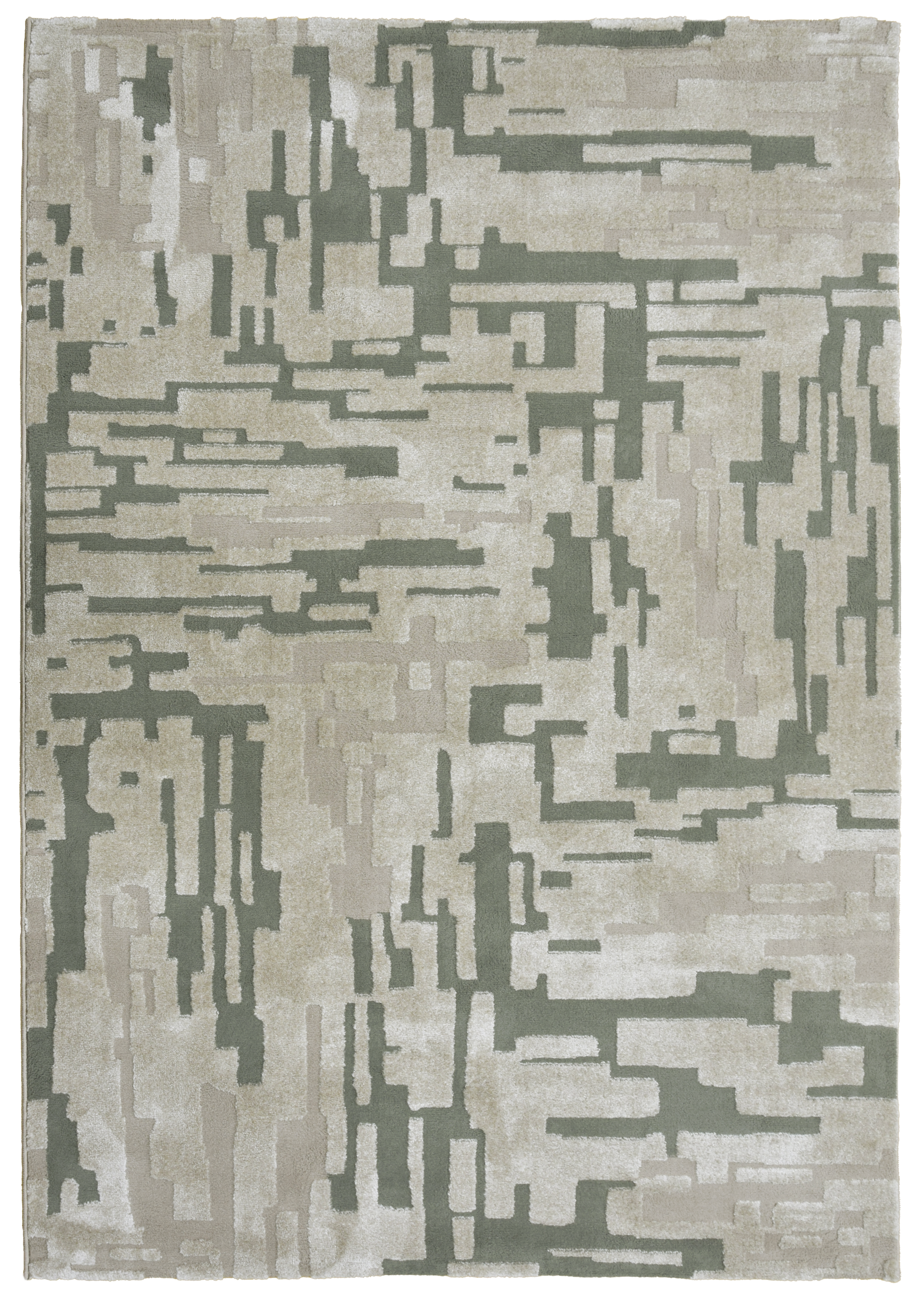 Alfombra poliéster pelo mediano baeza geométrico verde y beige 200x280cm