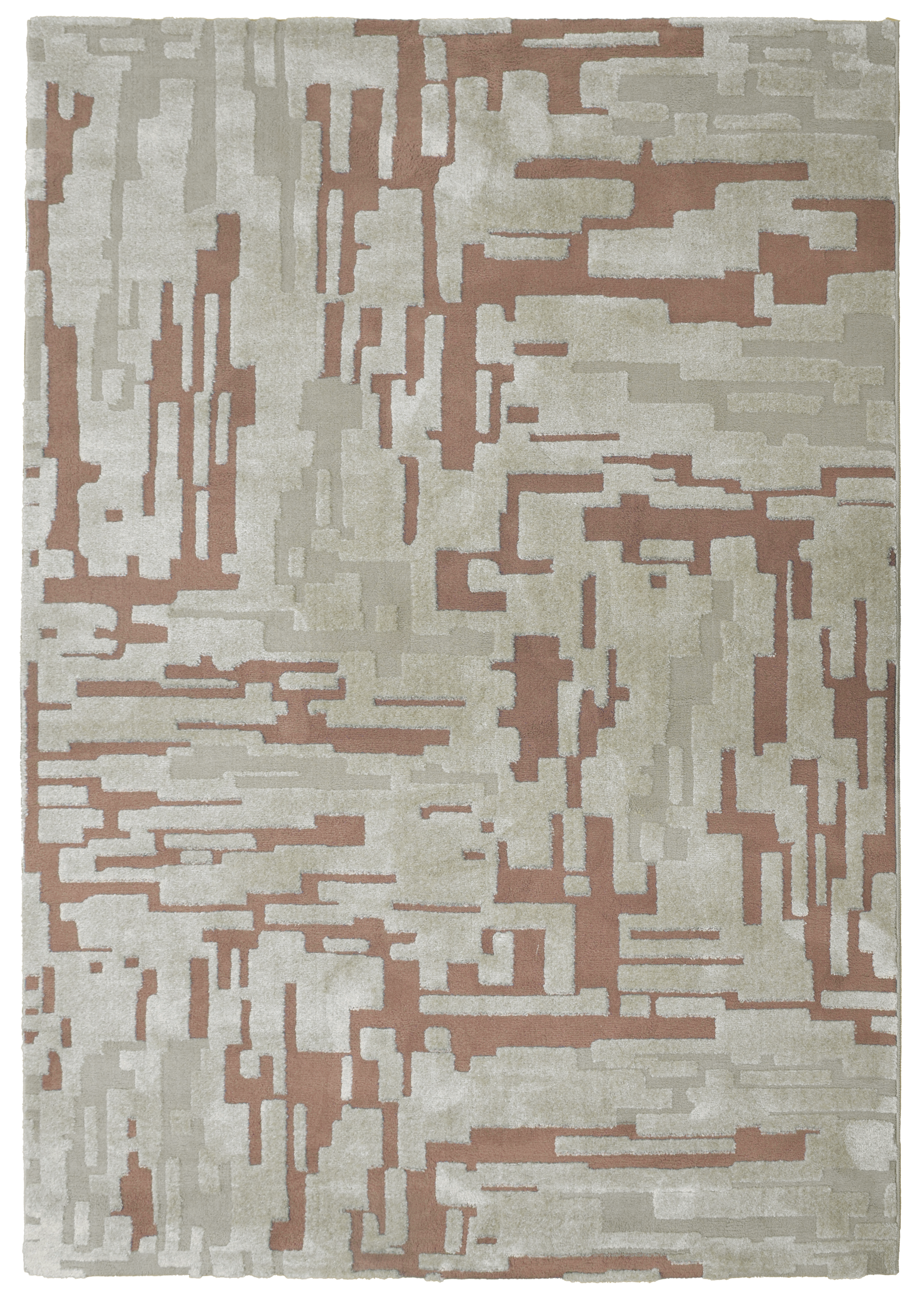 Alfombra poliéster pelo mediano baeza geométrico terracota y beige 200x280cm