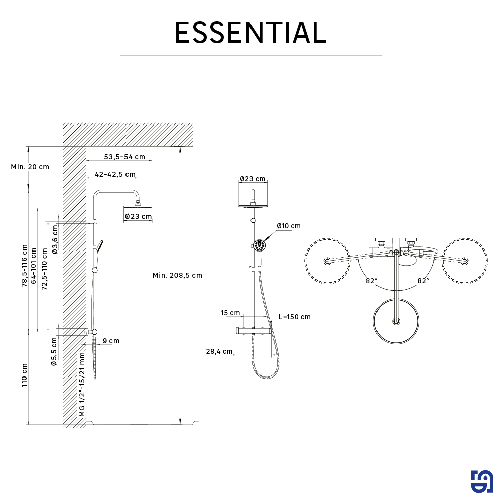 Conjunto de duche com torneira cromado Sensea Essencial - 8