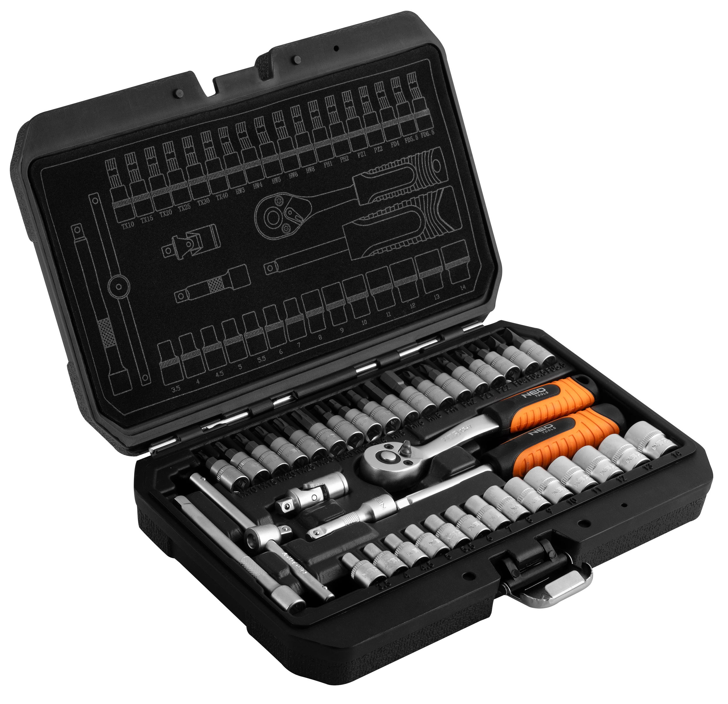 Zestaw kluczy nasadowych 1/4'' 38 sztuk NEO TOOLS - Leroy Merlin