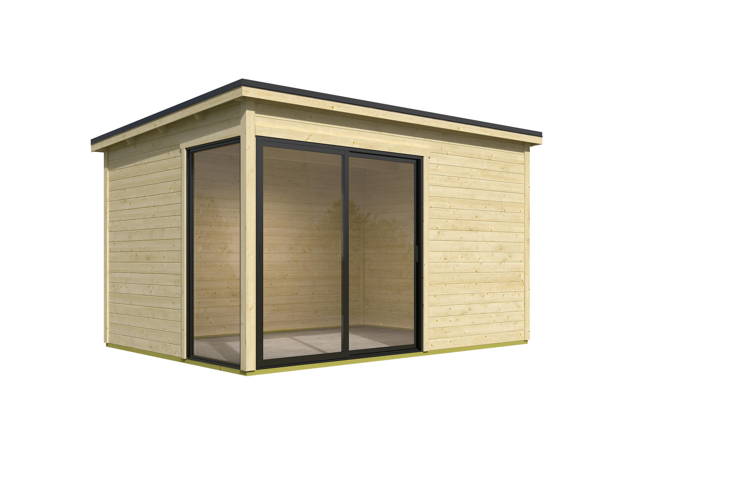 caseta de madera mara 2 de 406x239x315 cm y 128 m2 con 28 mm espesor y doble puerta corredera lasita maja