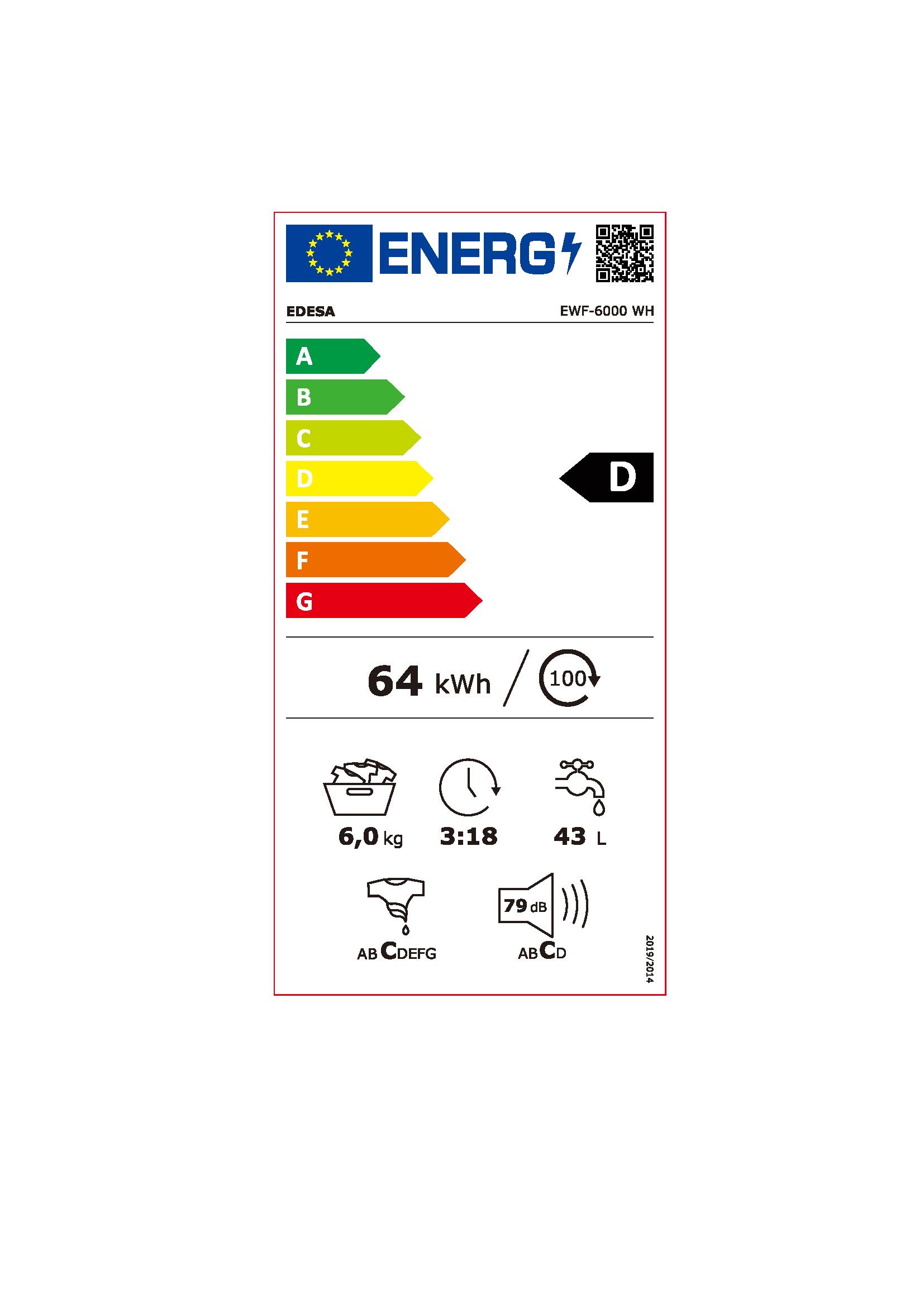 Máquina de lavar roupa instalação livre 6 kg 59,5 x 40 x 85 cm branco Edesa EWF-6000 - 11