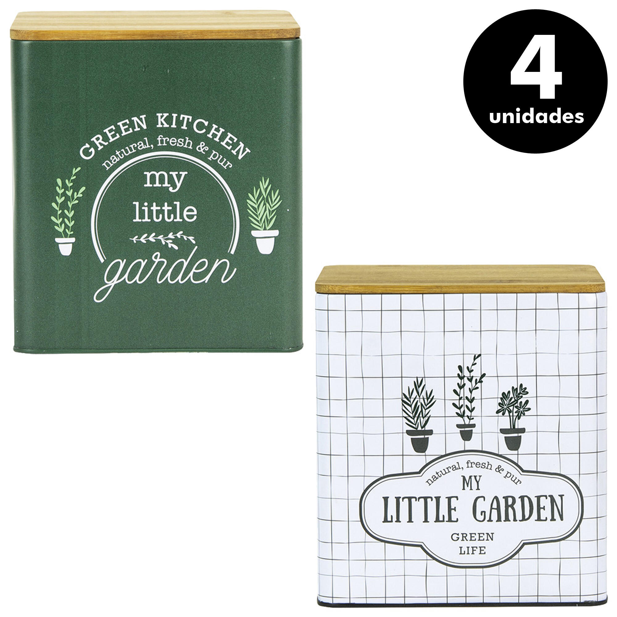 Pack 4 cajas para organizar con tapas de madera verdes/blancas