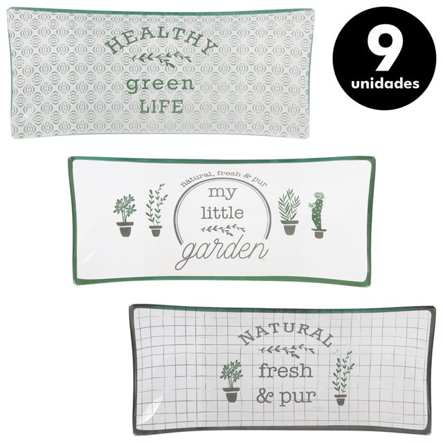 Pack de 9 platos - bandejas de vídrio de 22,5 x 10 cm