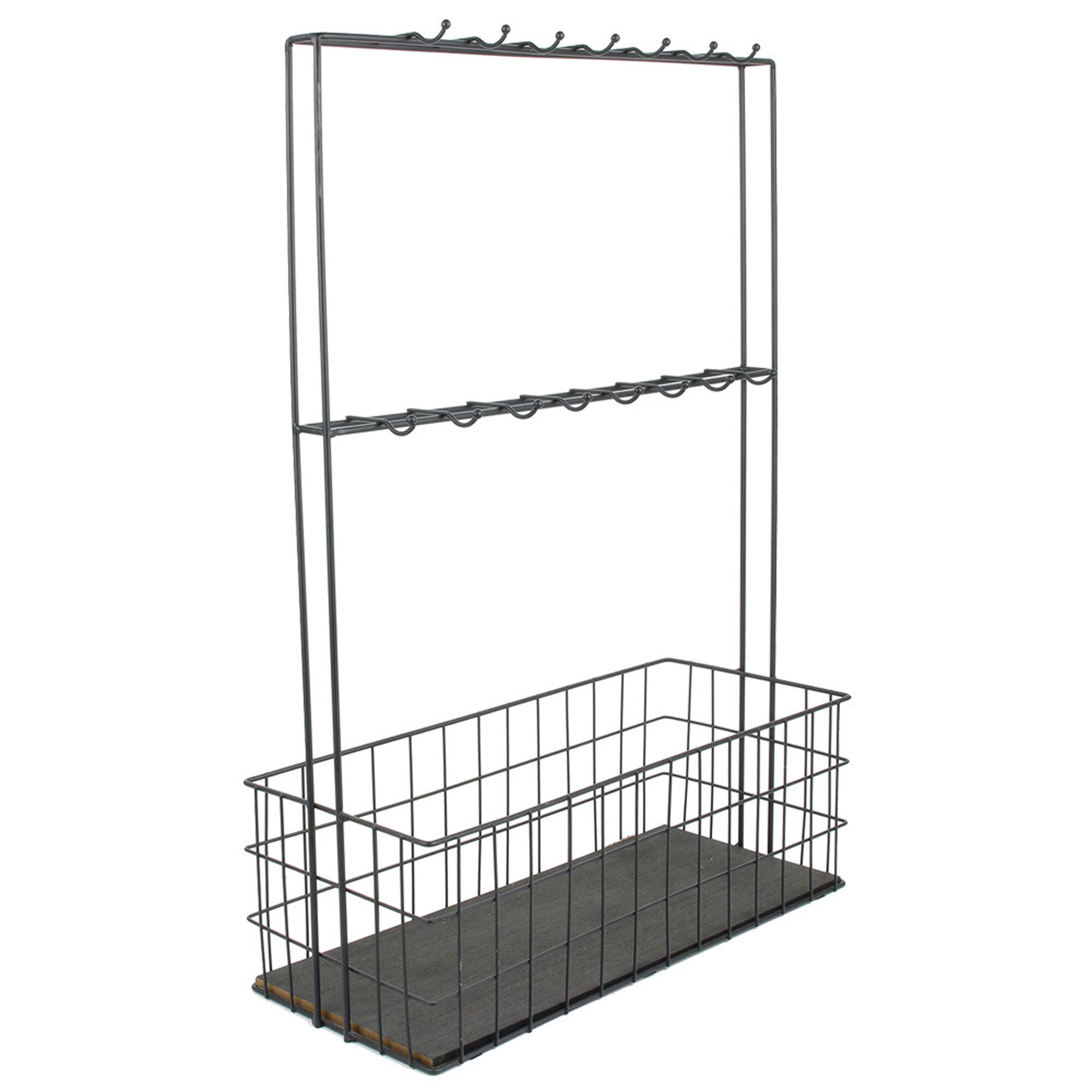 Soporte con cesta y ganchos para accesorios de cocina 63x44x18,5 cm