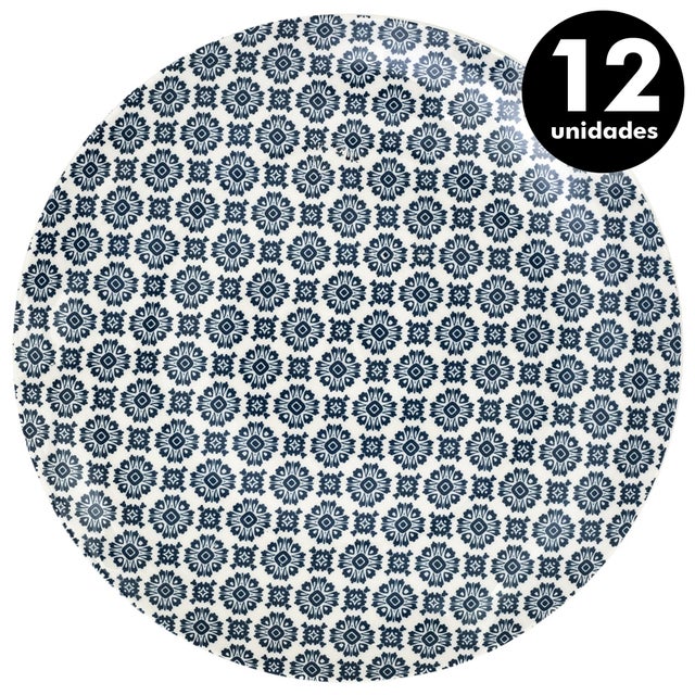Pack de 12 platos llanos Cottage de color azul de 25 cm de diámetro
