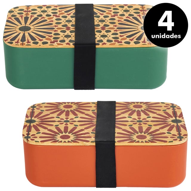 Pack de 4 fiambreras con tapa de decorada de 850 ml de capacidad