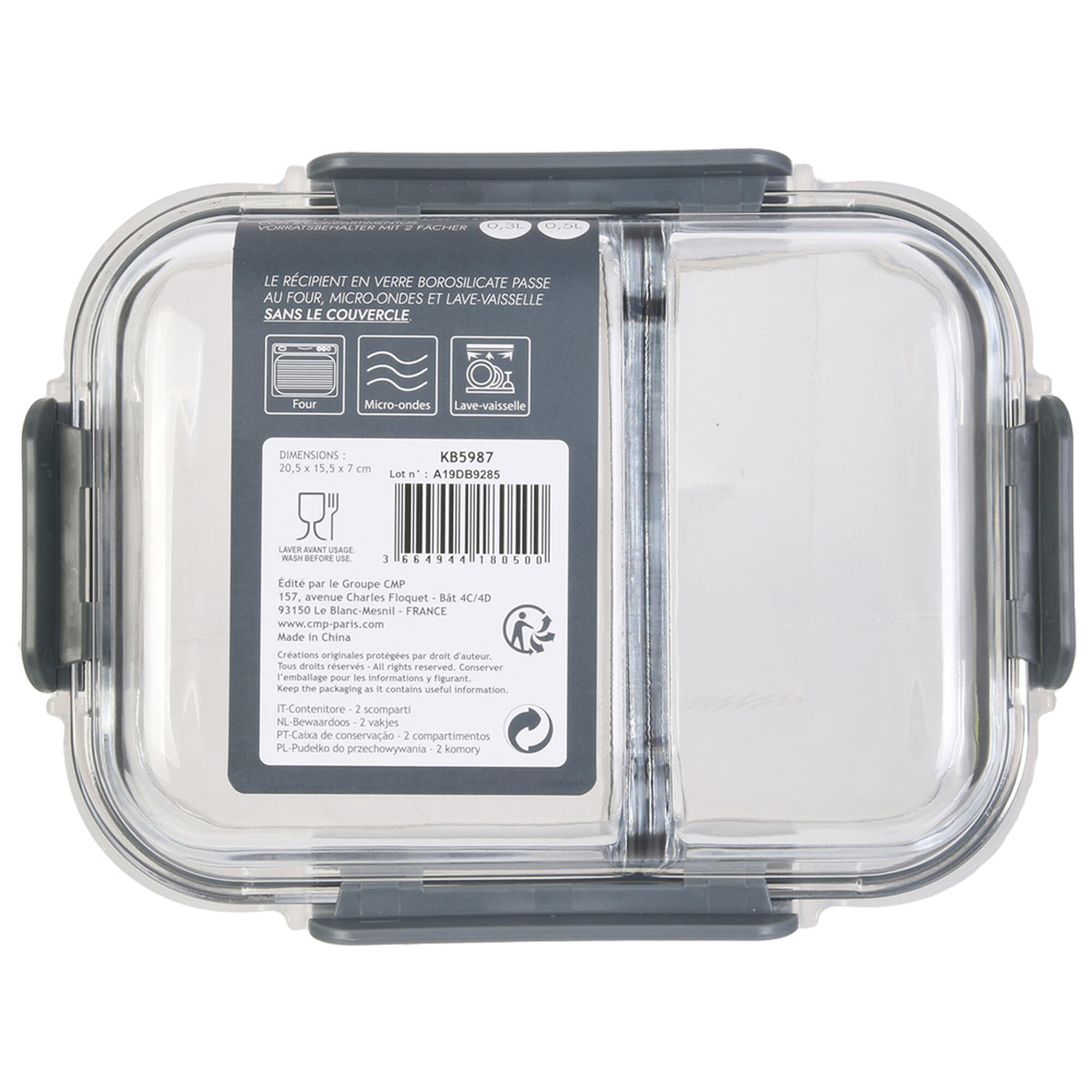 Pack de 2 tuppers herméticos con compartimentos de 0,3 y 0,5 litros - 6