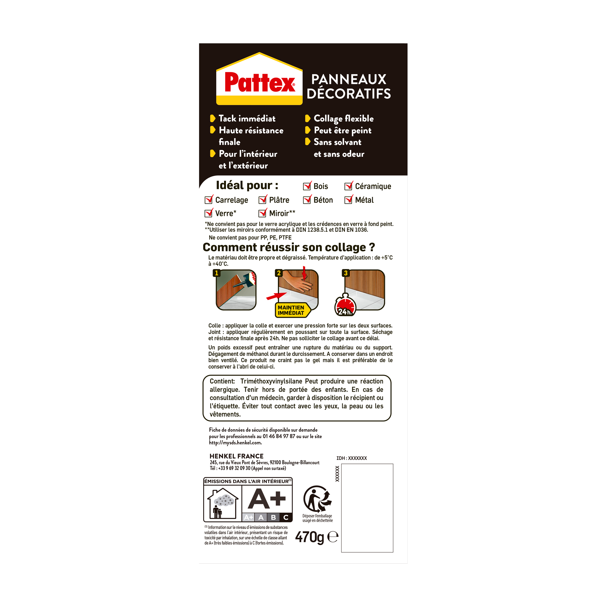 Colle de fixation panneaux décoratifs PATTEX 470 gr - 9