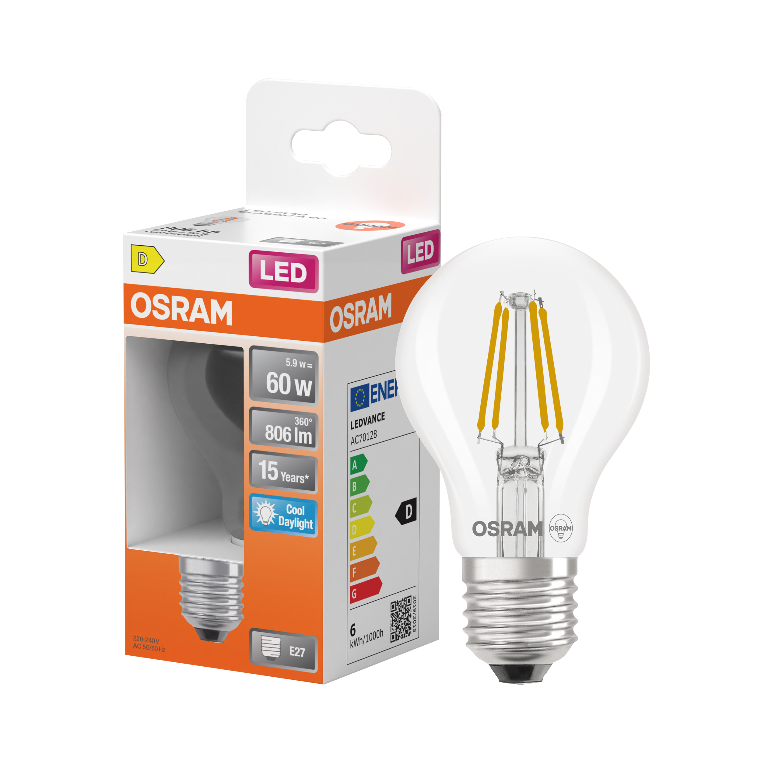 Żarówka LED E27 6,5 W = 60 W 806 lm Zimna biel Osram