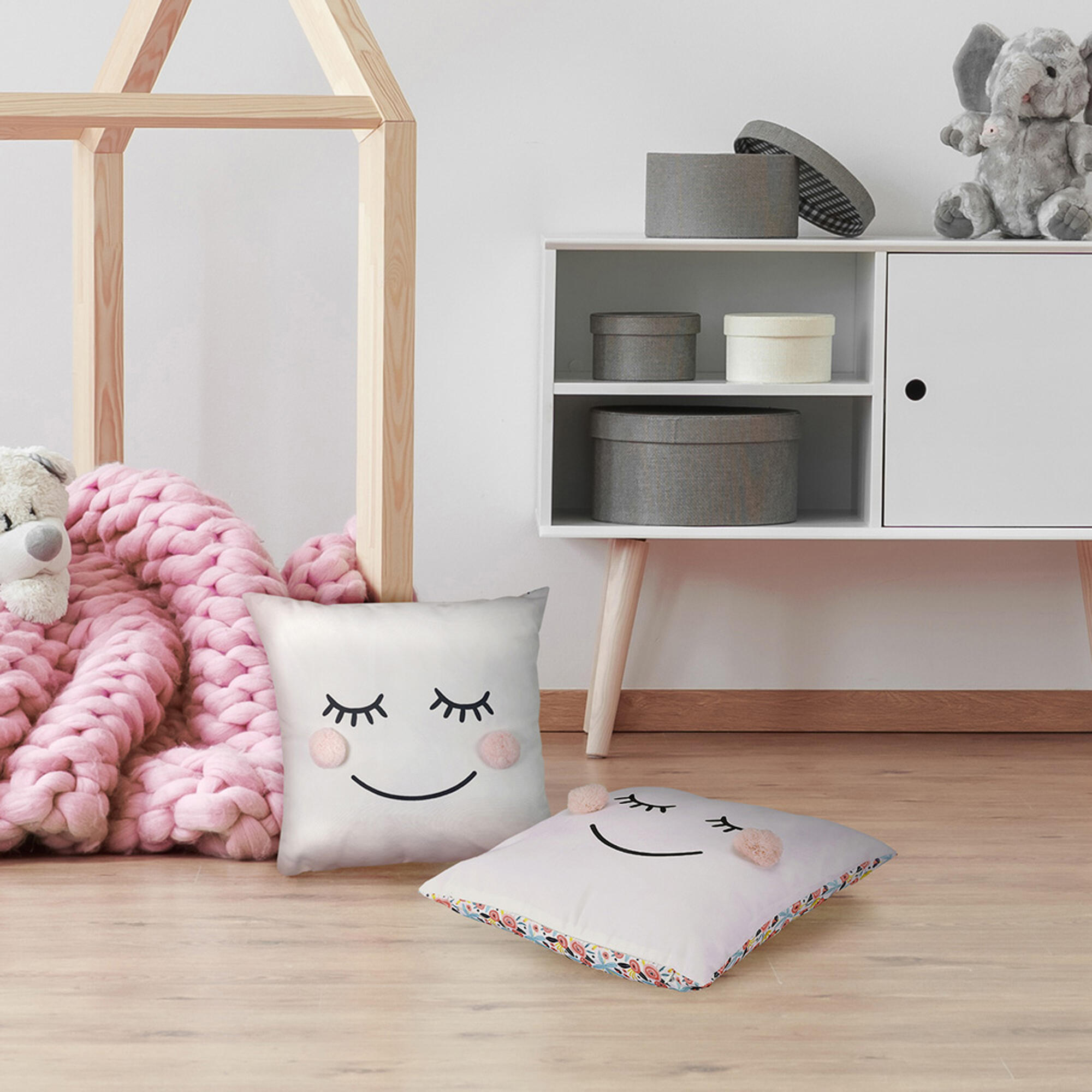 Pack de 2 cojines con pompón 10x40x40 cm