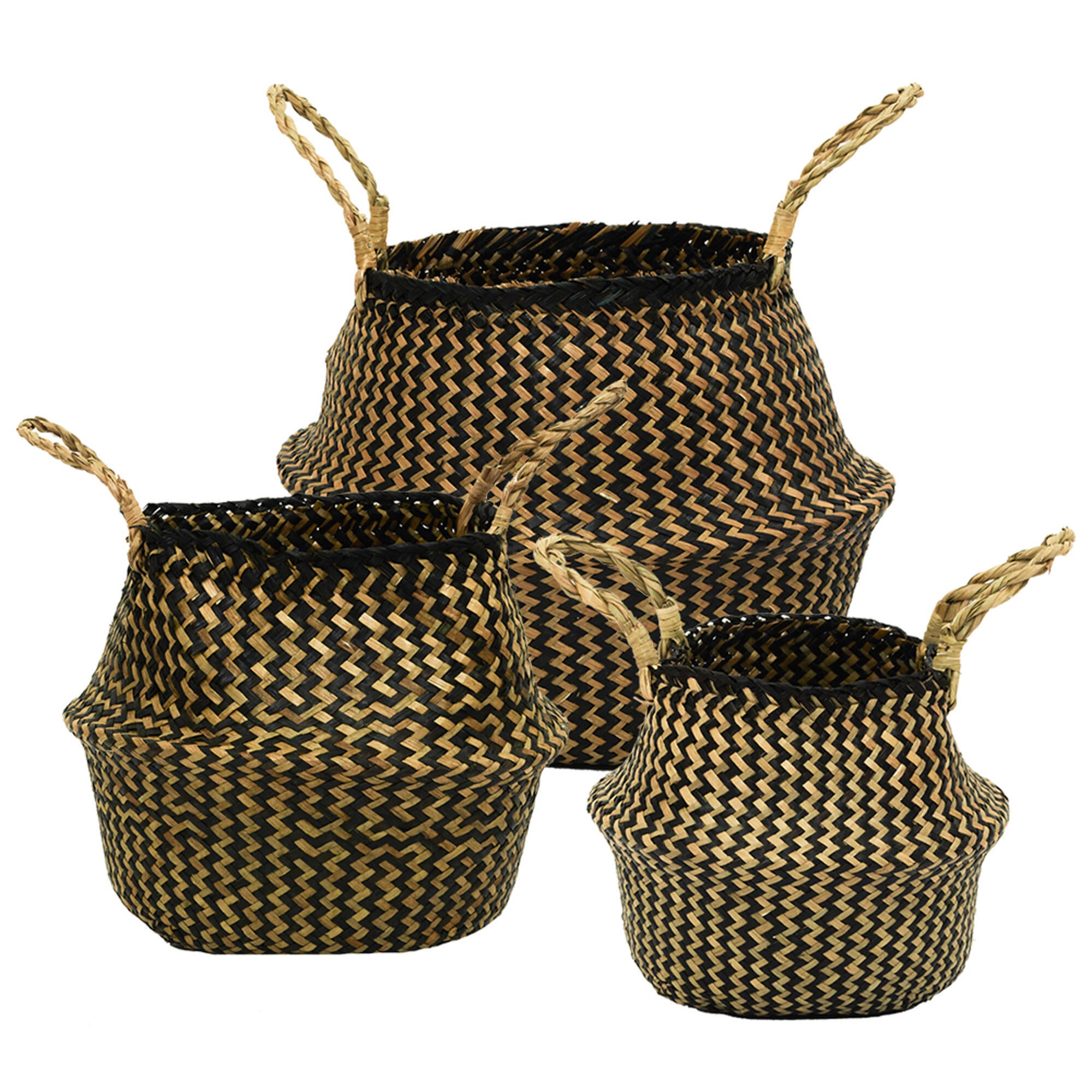 Juego de 3 cestas de junco marino thai con asas