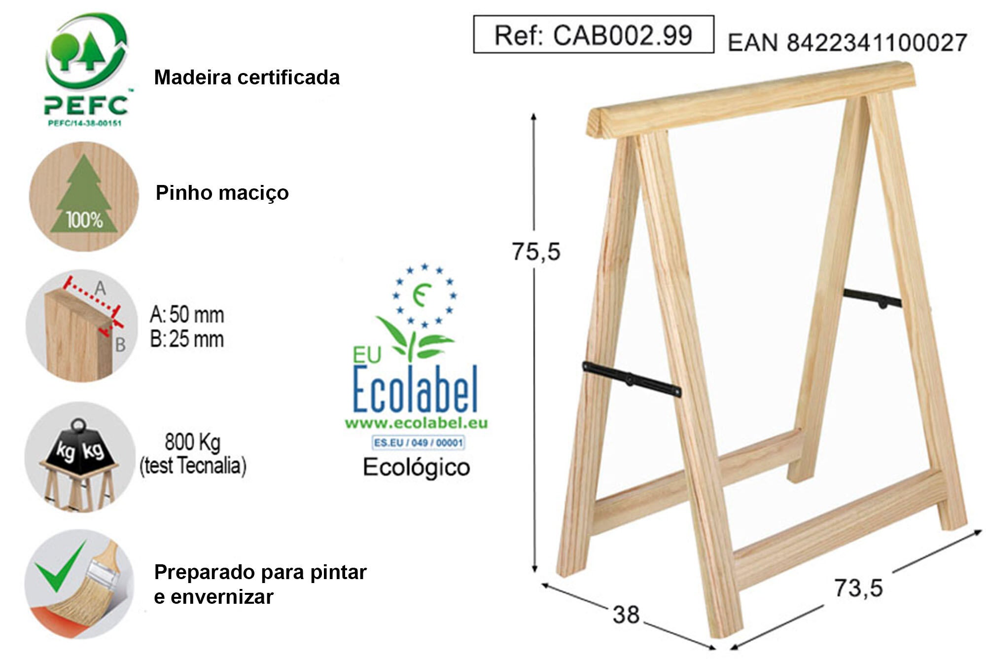 Cavalete pinho maciço 75.5x73.5x38 cm Astigarraga - 4