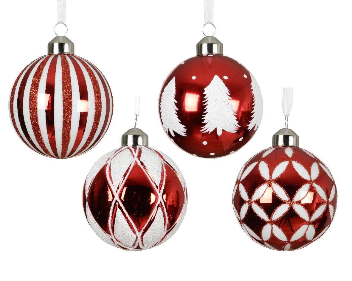 Set di palline natalizie in vetro rosso natalizio con finiture interne argentate Ø 8 cm - 2