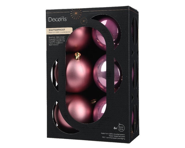 Set di 6 sfere natalizie in polistirene rosa ø 8 cm