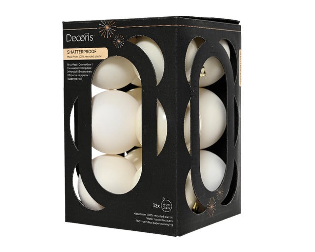 Set di 12 sfere natalizie in polistirene bianco ø 6 cm